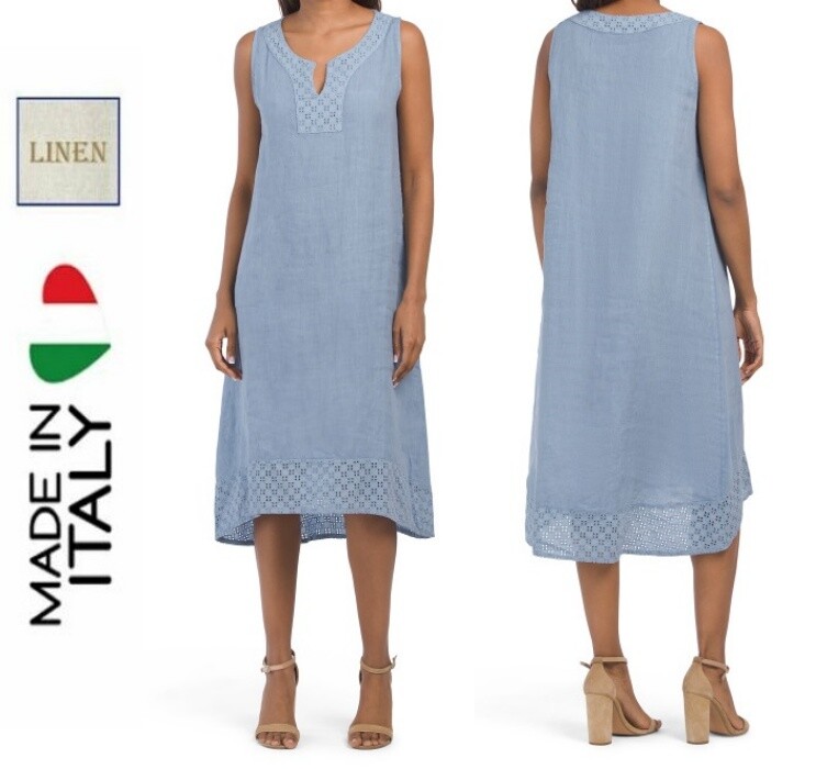 ROSEMARINE 100% Italian Linen Eyelet Placket And Hem Sleeveless Dress sz 2XL/3XL