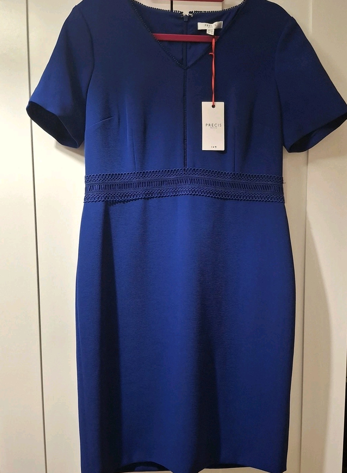 PRECIS PETITE Blue Shift Dress Lace Detail Size 14 NWT RRP c£120