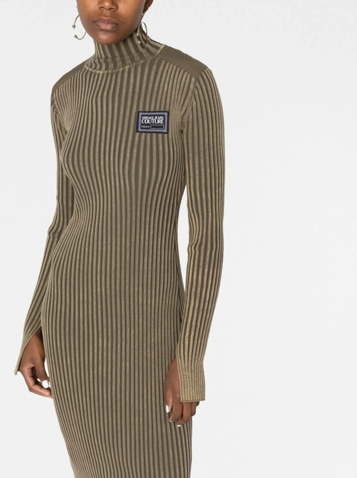$1461 Designer VERSACE JEANS COUTURE Women’s Logo Patch Ribbed Midi Dress S