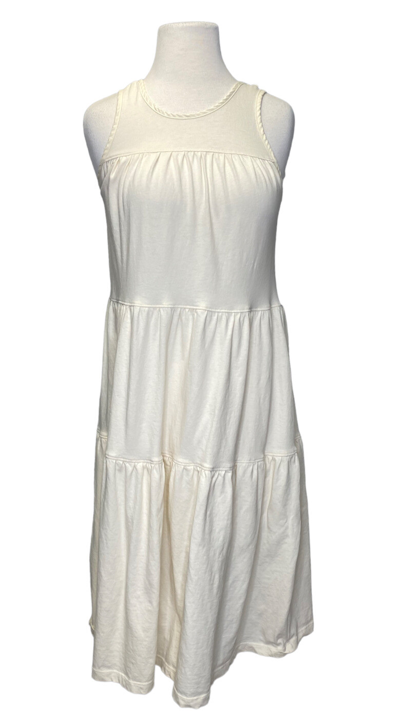 Everlane Womens XS Weekend Dress Ivory Canvas Tiered Sleeveless Cotton Scoop