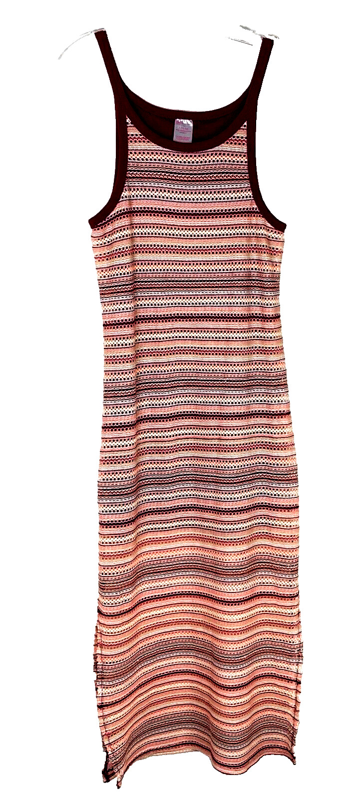 No Boundaries Crochet Maxi Tank Dress Junior Size L 11-13 Burgundy Coral Slits