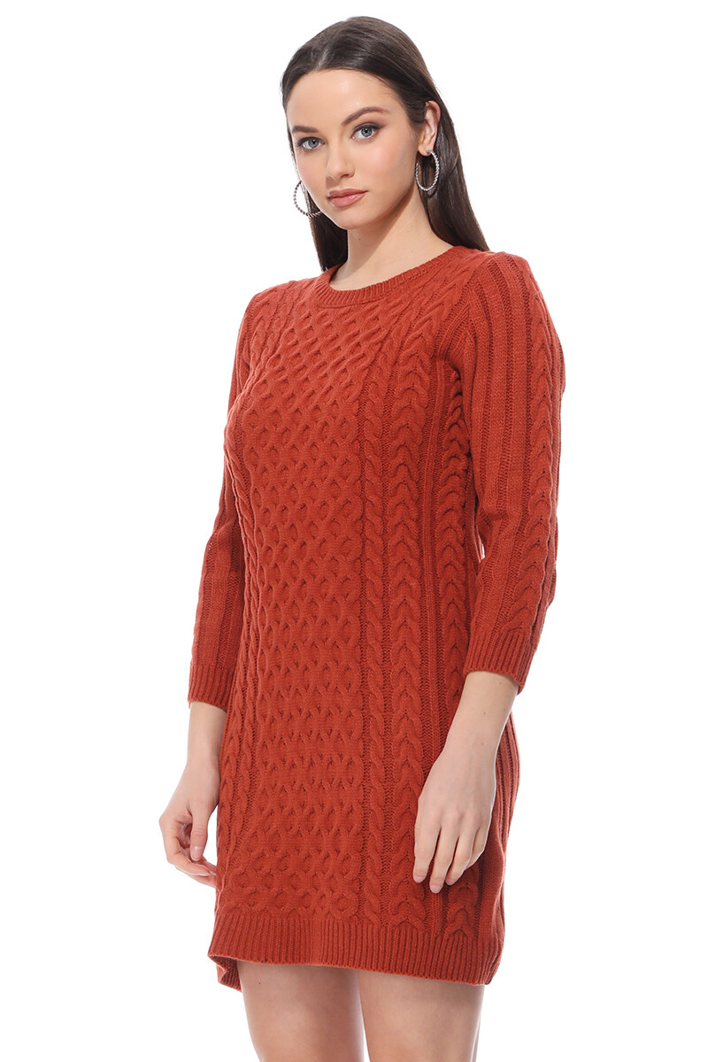 Yemak Women’s Round Neck Cable Knit Long Sleeve Sweater Dress MK8002