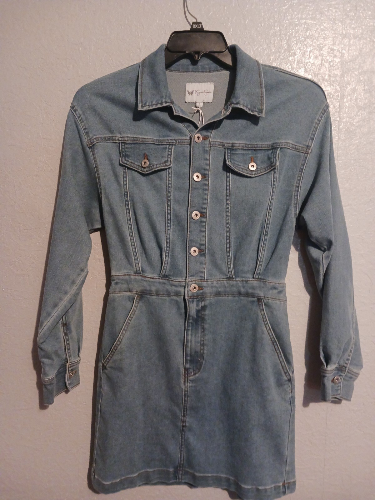 Jessica Simpson Women’s Blue Denim Dress Size Small Metal Buttons 32in Length