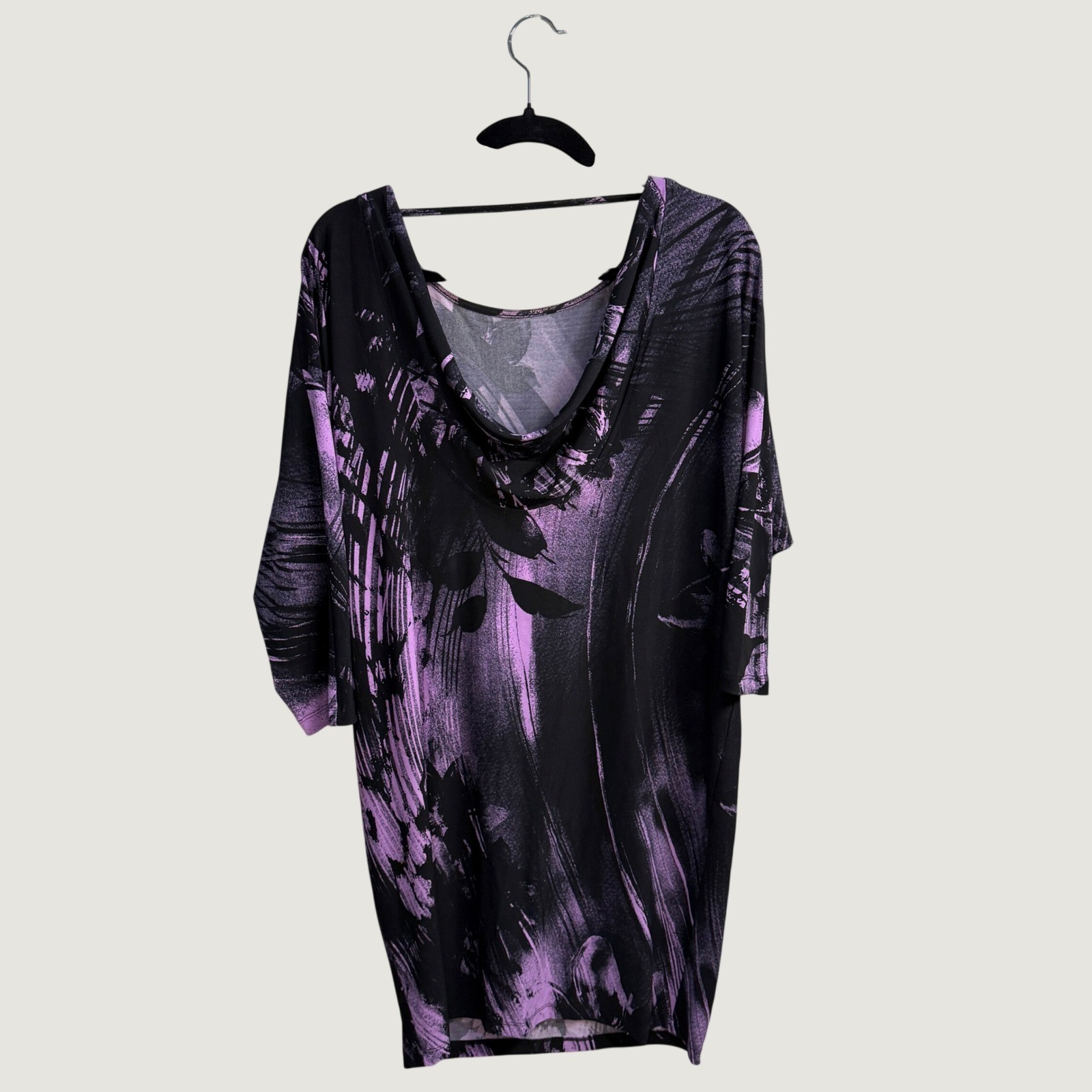 Muse Women Purple Black Abstract Brushstroke Cowl Back Sheath Dress Size 10