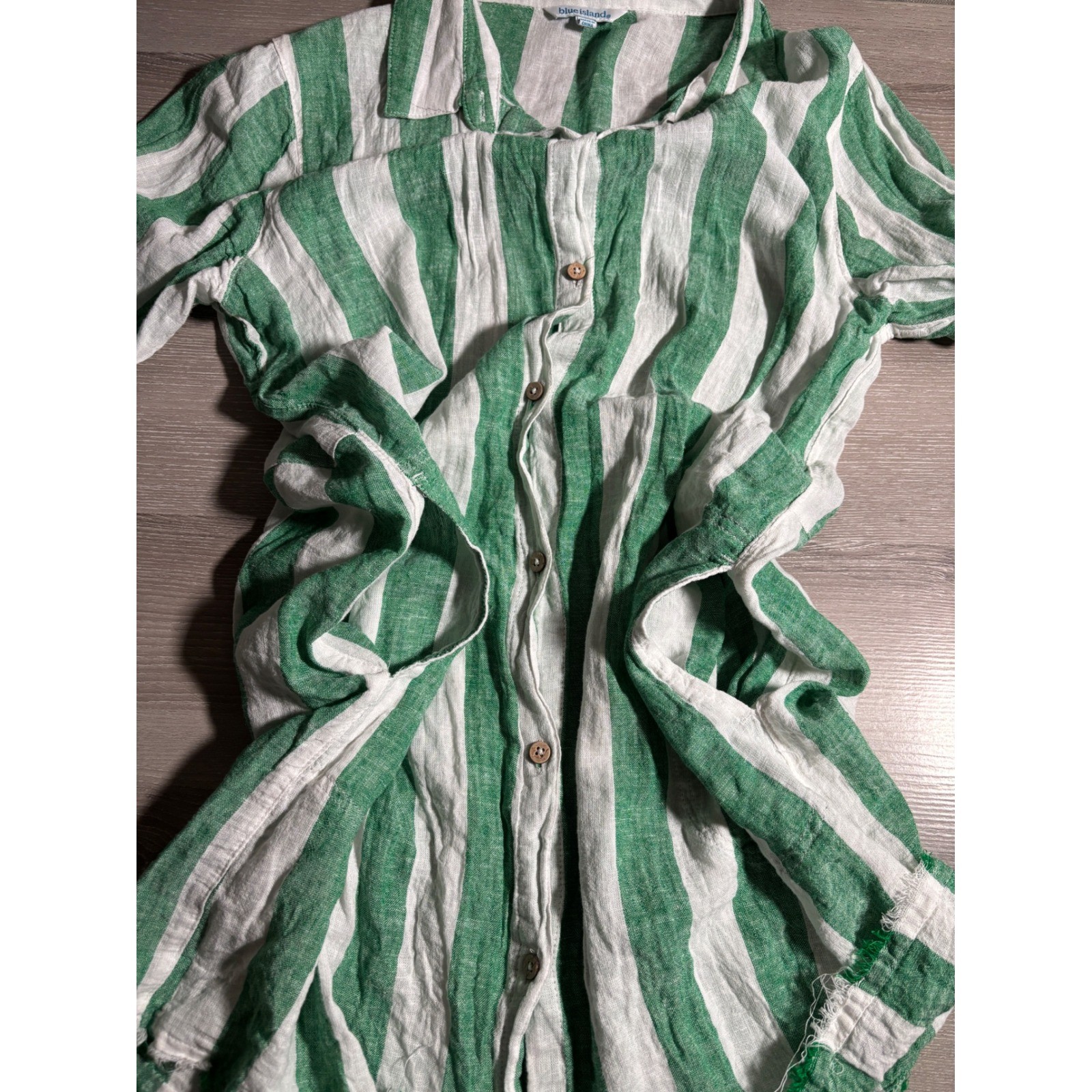 Blue Island Womens M Striped Linen Blend Shirt Dress Beach Pool Coastal Casual