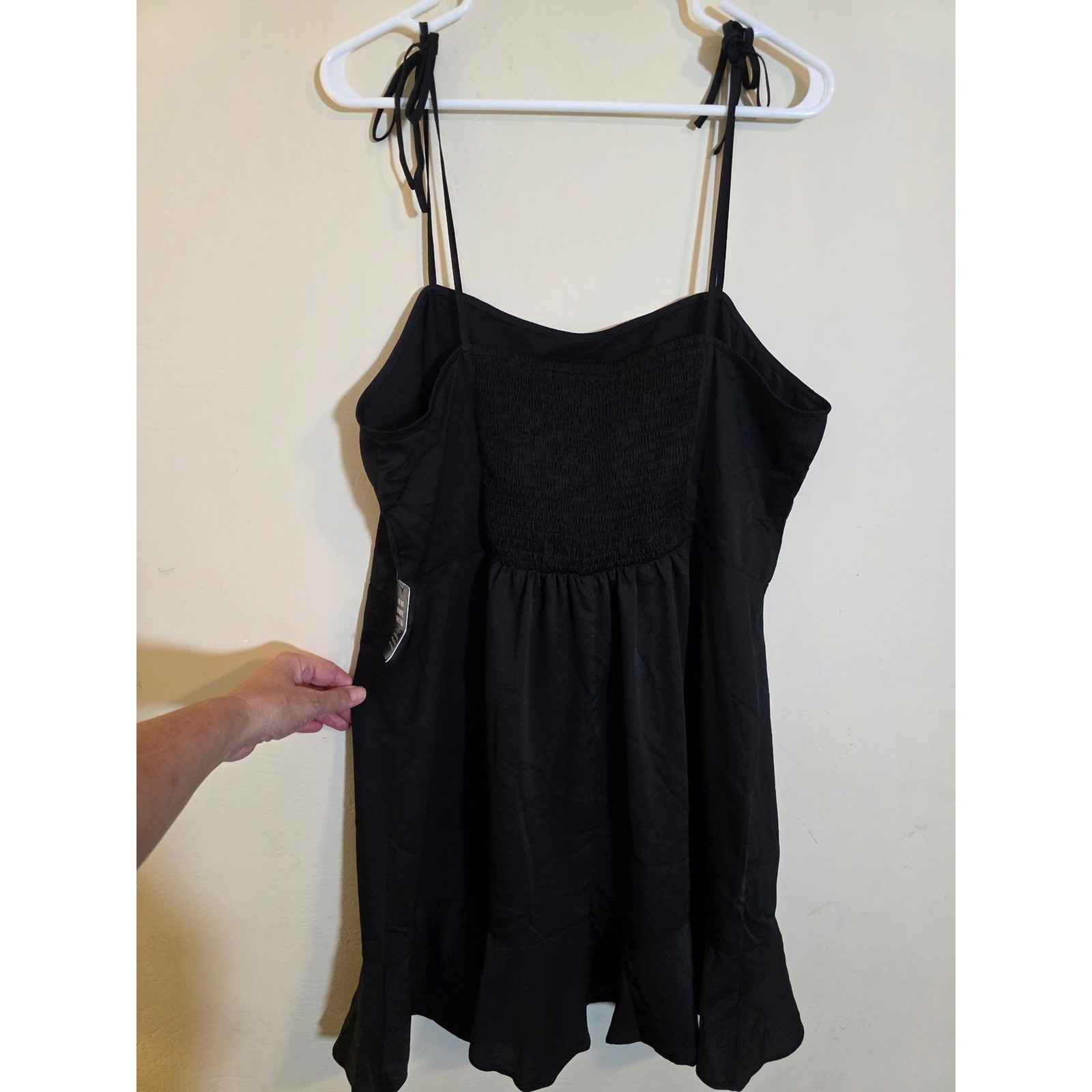 Express Black Ruffle Hem Tie Strap Mini Dress XL Smocked Back 90240