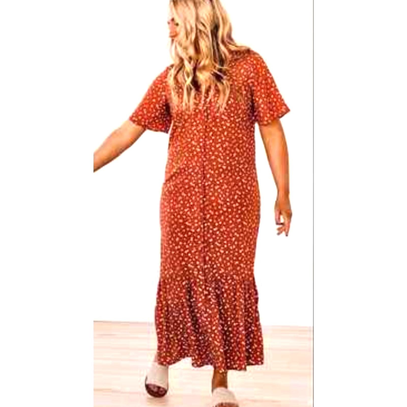 ROOLEE Ditsy Floral Button-Front Crepe Midaxi Dress Boho Cottage Peasant Medium