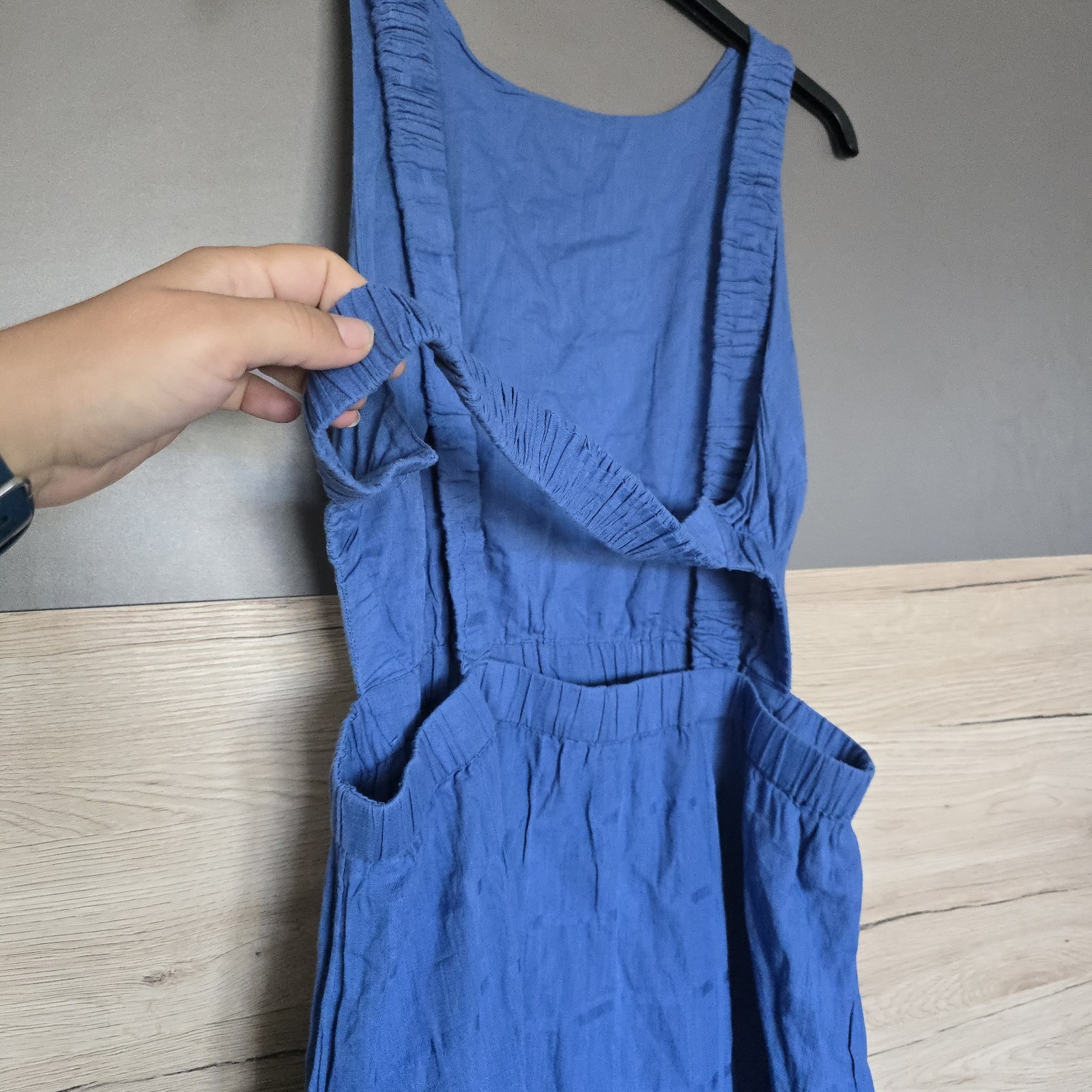 New Look Blue Midi Sun Dress Open Back Size 16