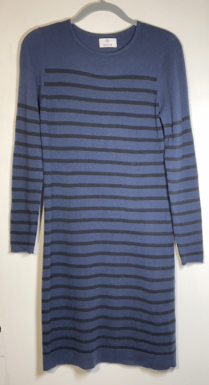 ALLUDE Stripe 70% Wool 30% Cashmere Blend Sweater Dress Blue Black Size Small
