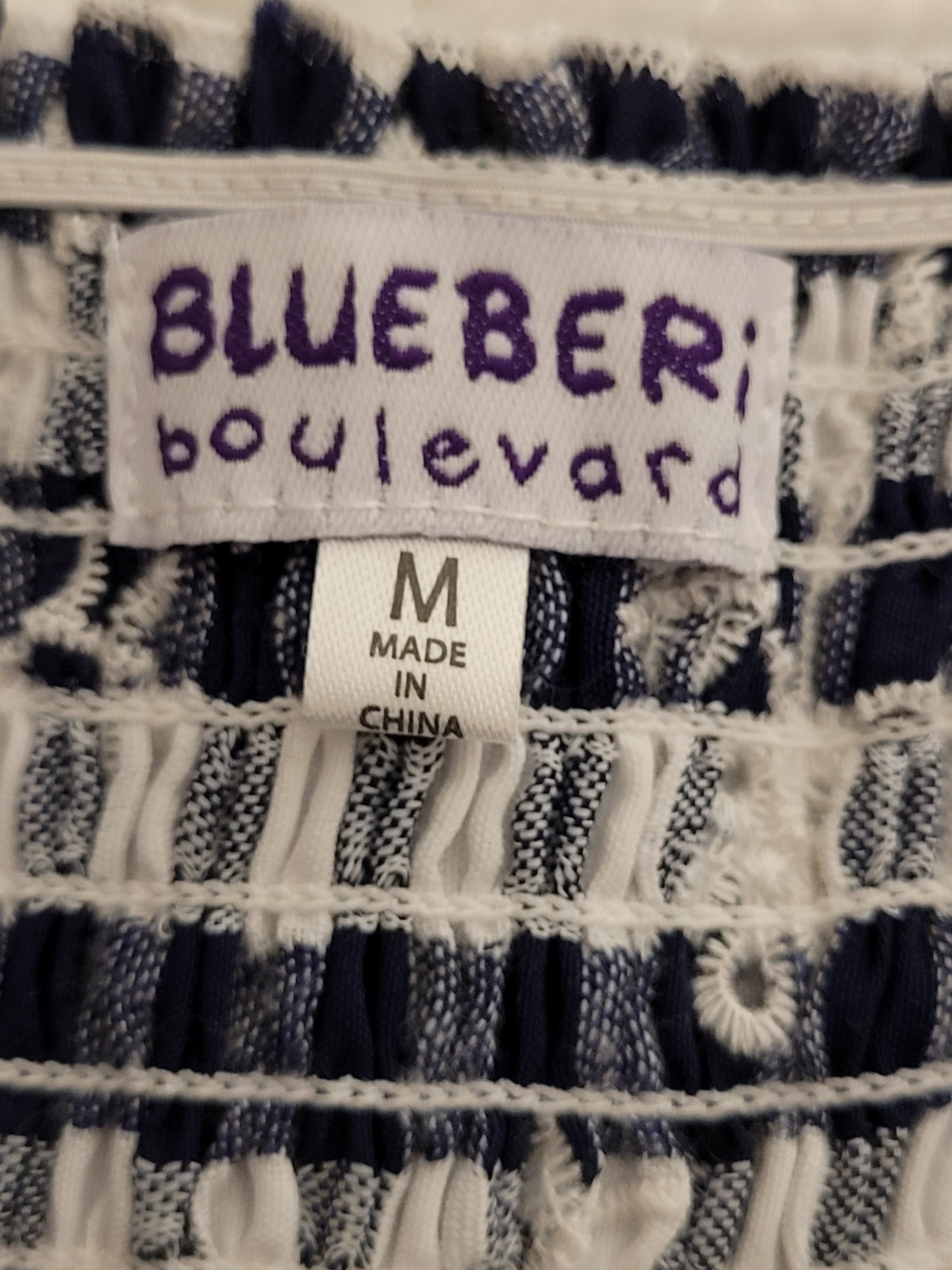 Blueberi Boulevard Navy Gingham Embroidered Midi Dress Bow Back Cottagecore Med