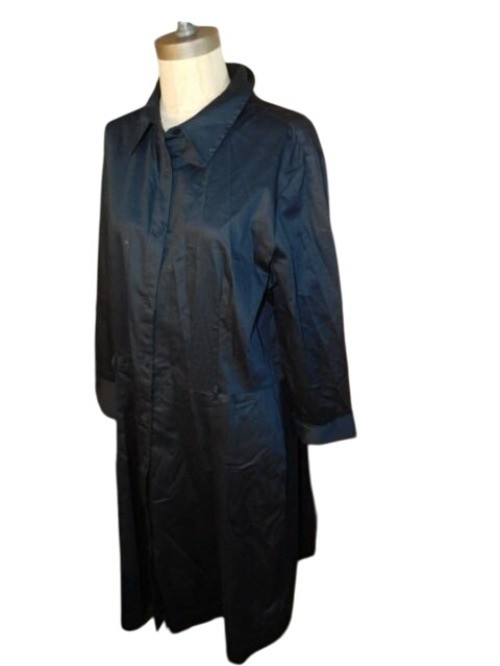 Talbots Size XL Black Collared Cuffed Sleeve Cloth Button Down Dress