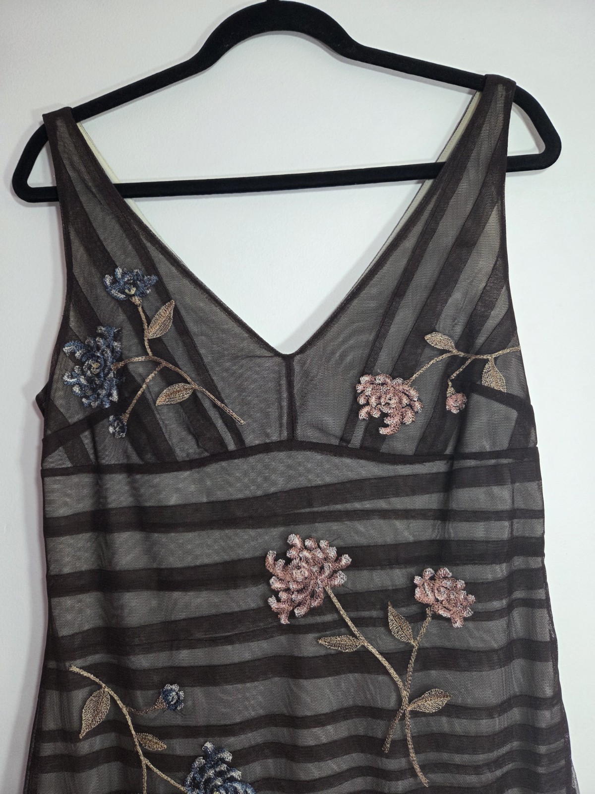 BASQUE Size 12 Brown Mesh Floral Embroidered A-Line Sleevess Dress
