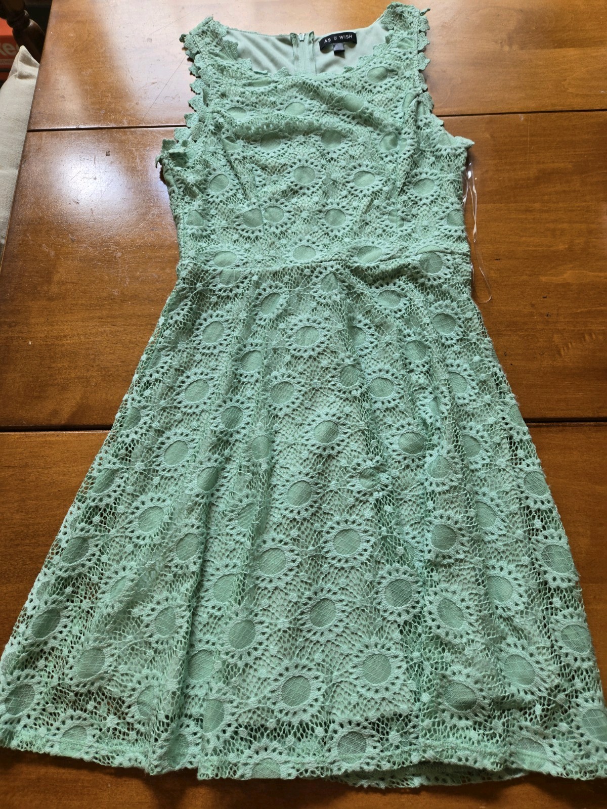 As U Wish Green Floral Lace Fit & Flare Knee Dress Scoop Neck Sleeveless S