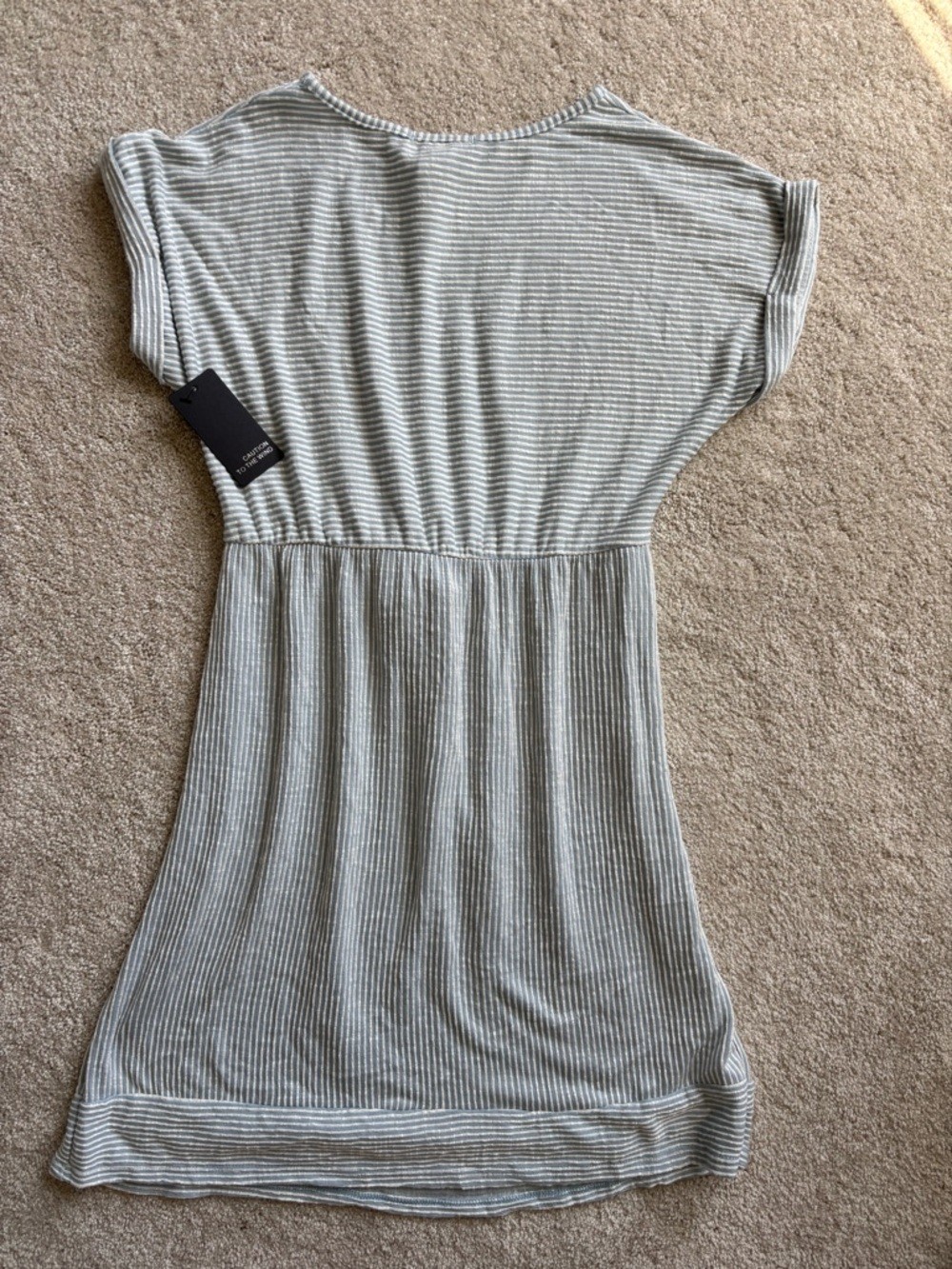 Caution To The Wind Light Blue & White Striped Midi Dress with Tie Waist