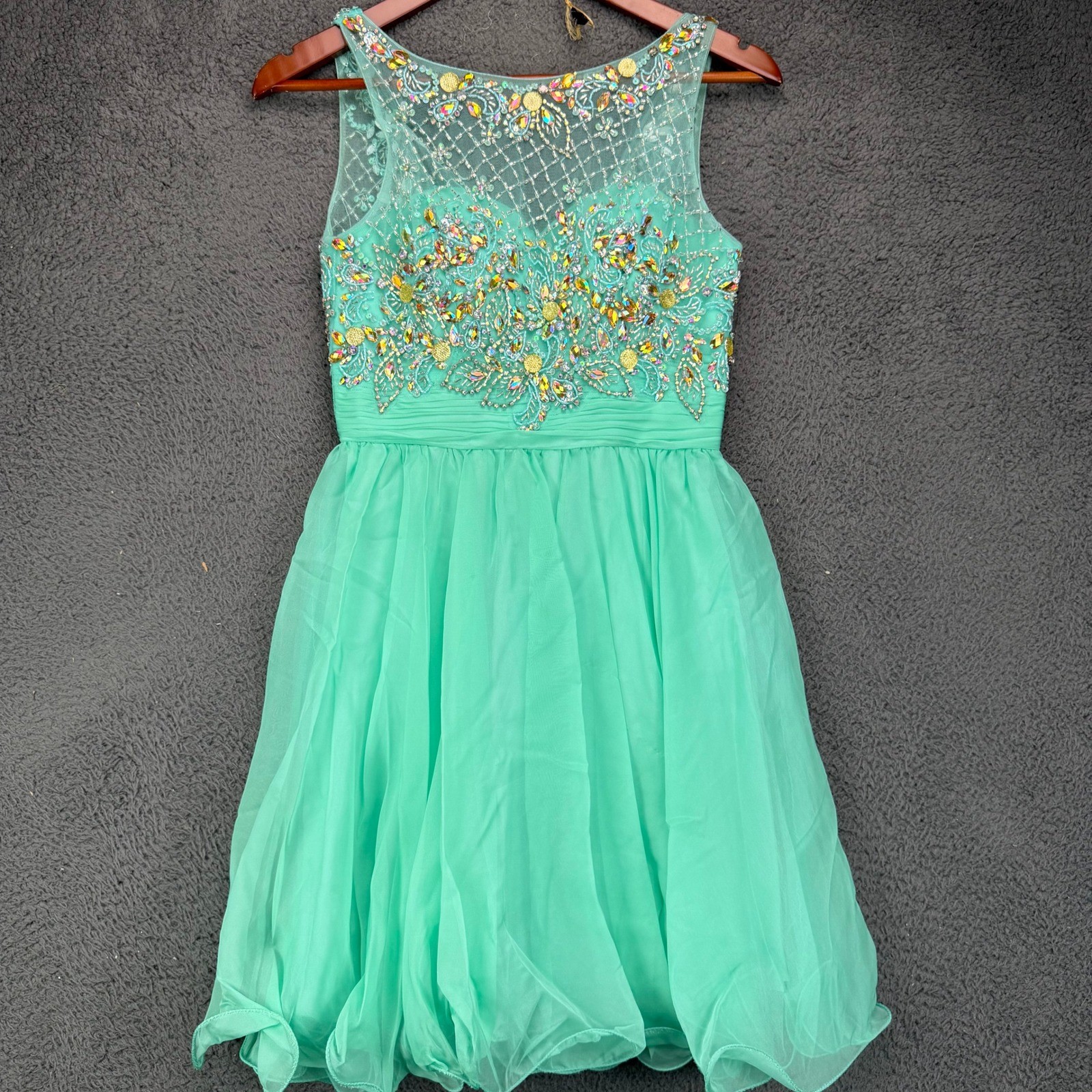 Dancing Queen 8806 Mint Green Beaded Rhinestone Fit & Flare Mini Dress Womens S