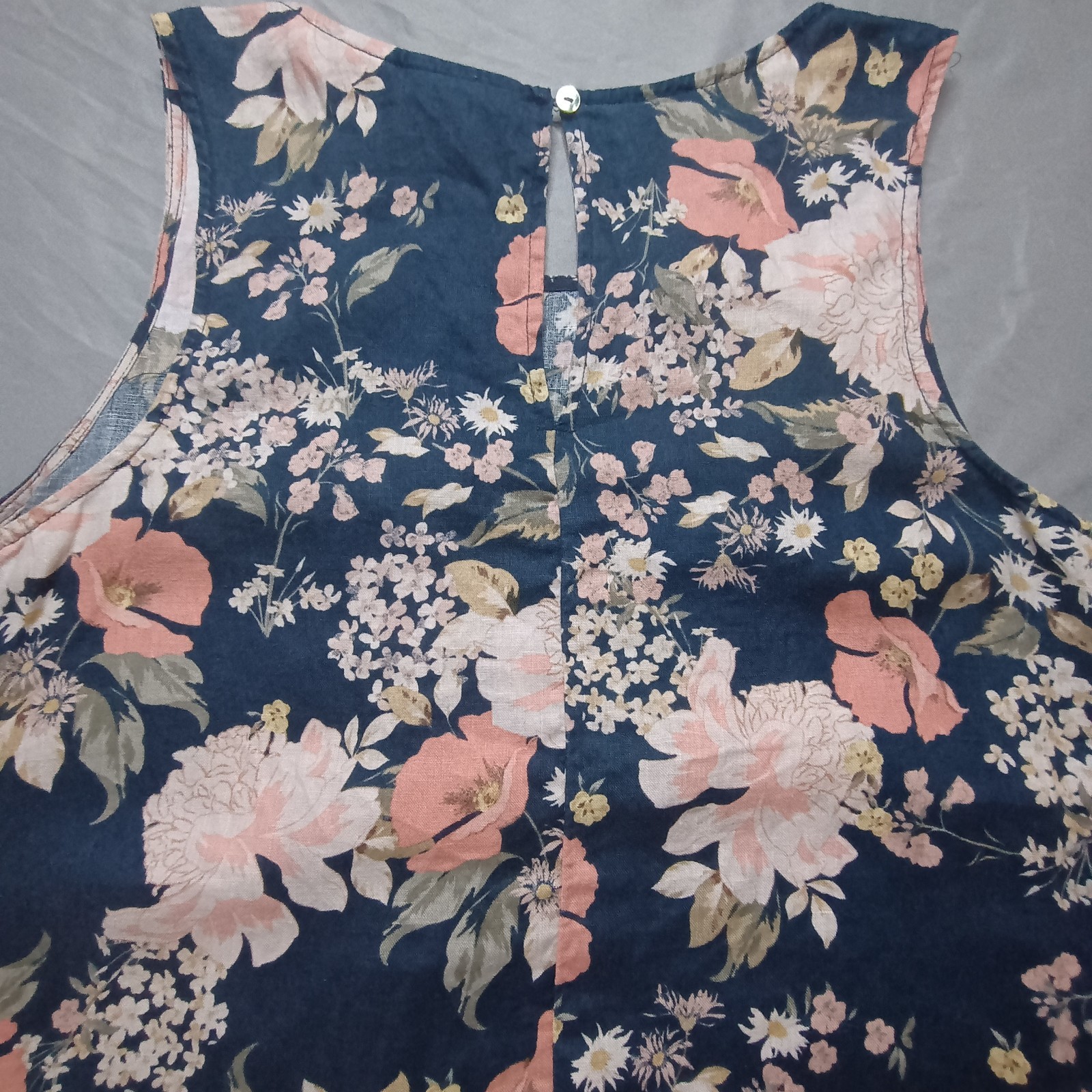 Cynthia Rowley Flowered Shift Dress Size L 100% Linen WITH POCKETS