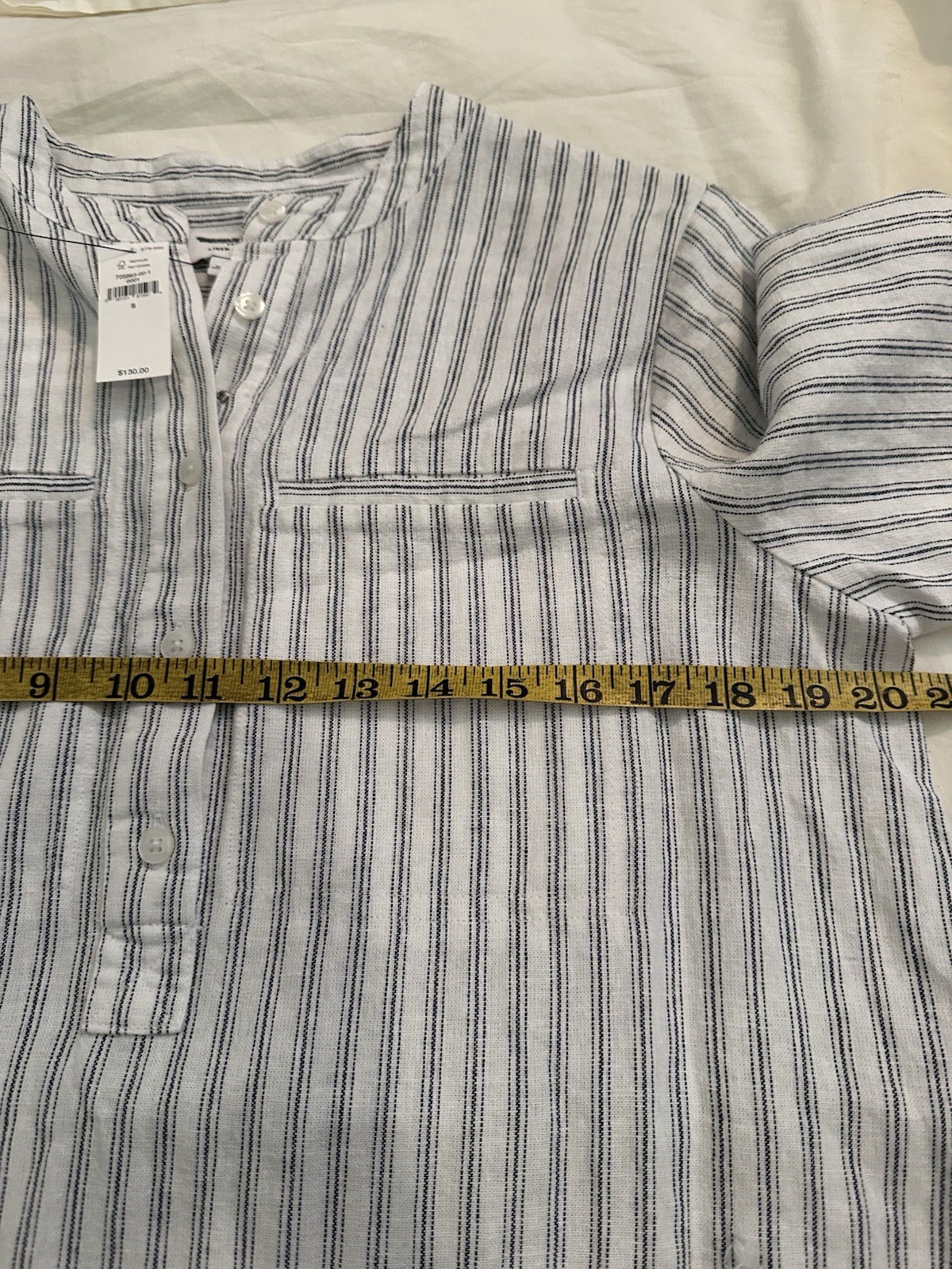 Banana Republic White Blue Striped Linen Blend Belted Shirt Maxi Dress S/M