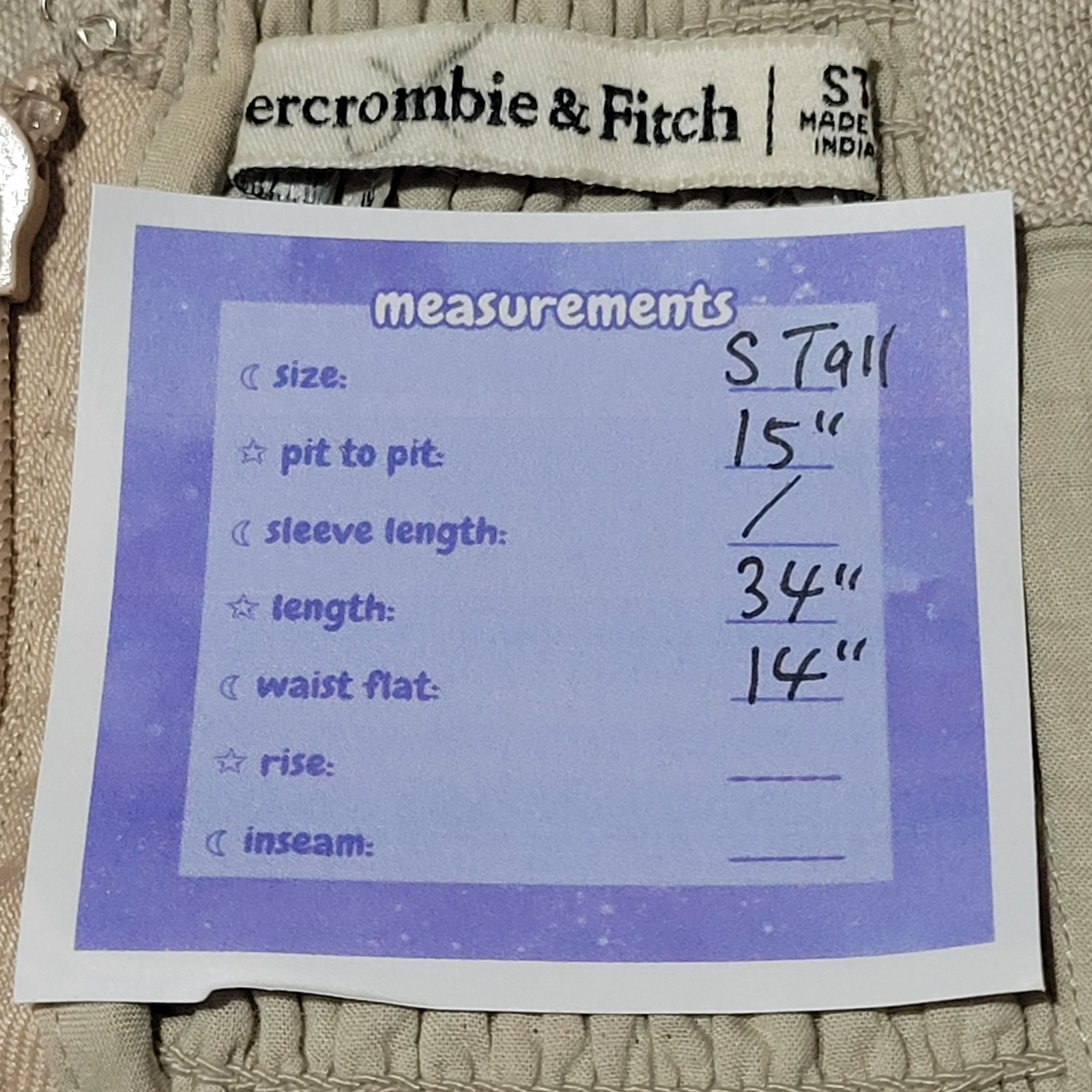 ABERCROMBIE & FITCH Oatmeal Mini Sundress Size S *Tall Ruched Sleeveless Linen