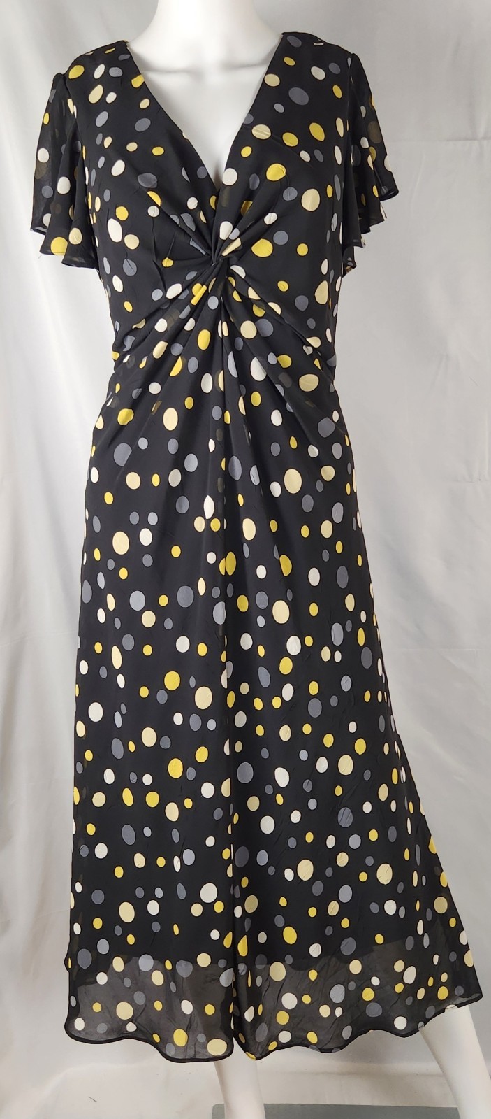 Dressbarn Polka Dot Classic/Retro-Inspired/2000s Flutter Sleeve Midi Dress 14W