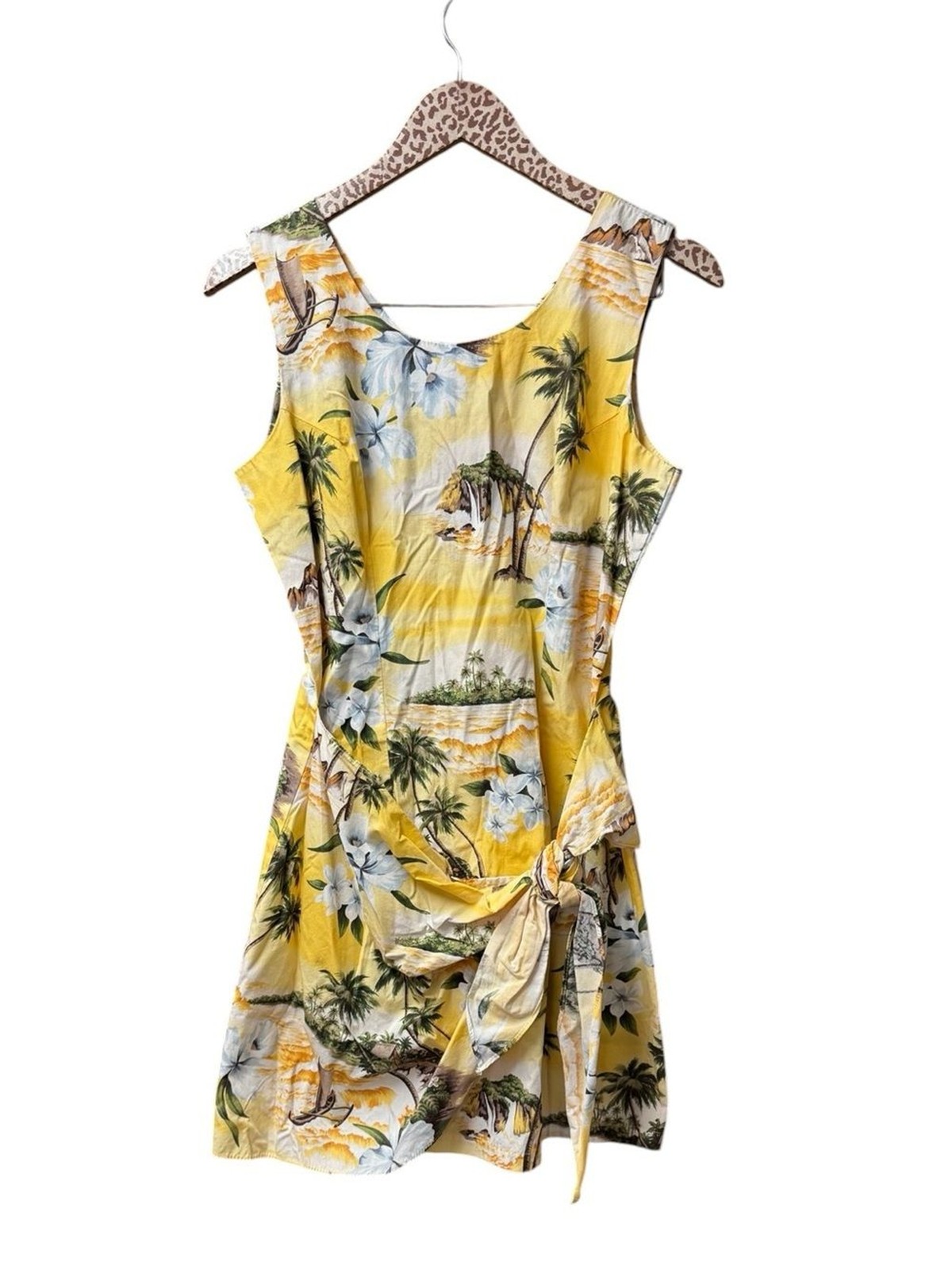 Ky’s Made in Hawaii Vintage Hawaiian Tropical Print Mini Dress Yellow Large