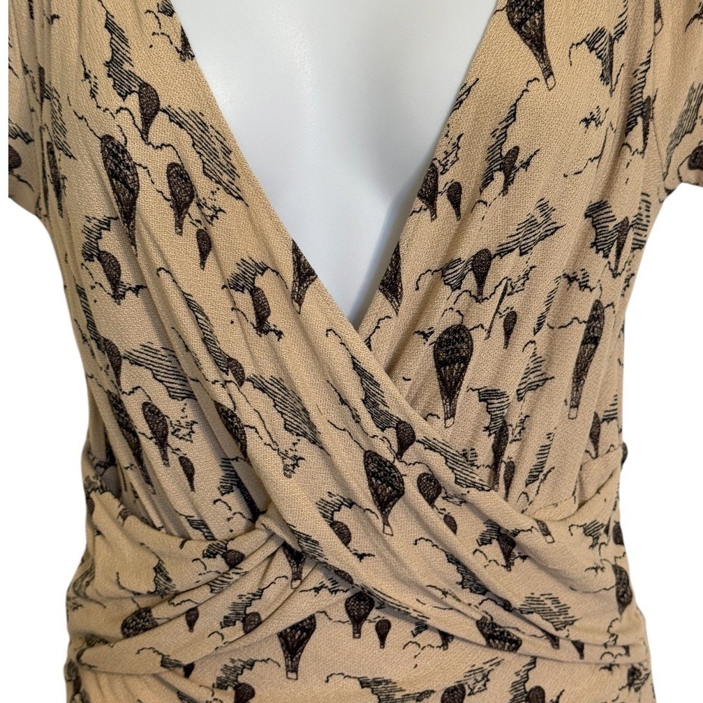 ANTHROPOLOGIE LEIFNOTES Up And Away Hot Air Balloon Print Faux Wrap Dress Small