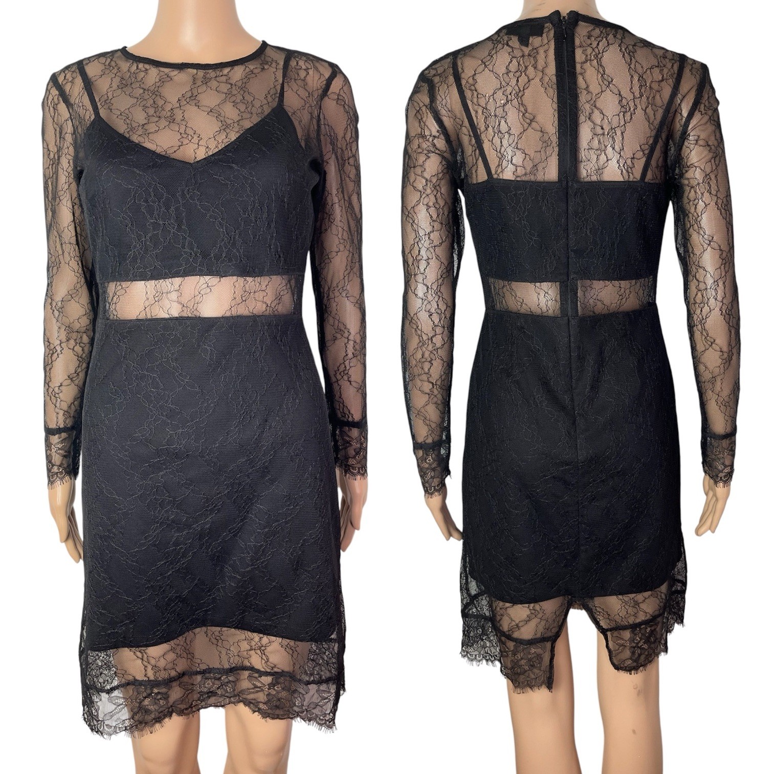 TopShop Sheer Floral Lace Sexy Cutout Bodycon Party Little Black Dress Size 6