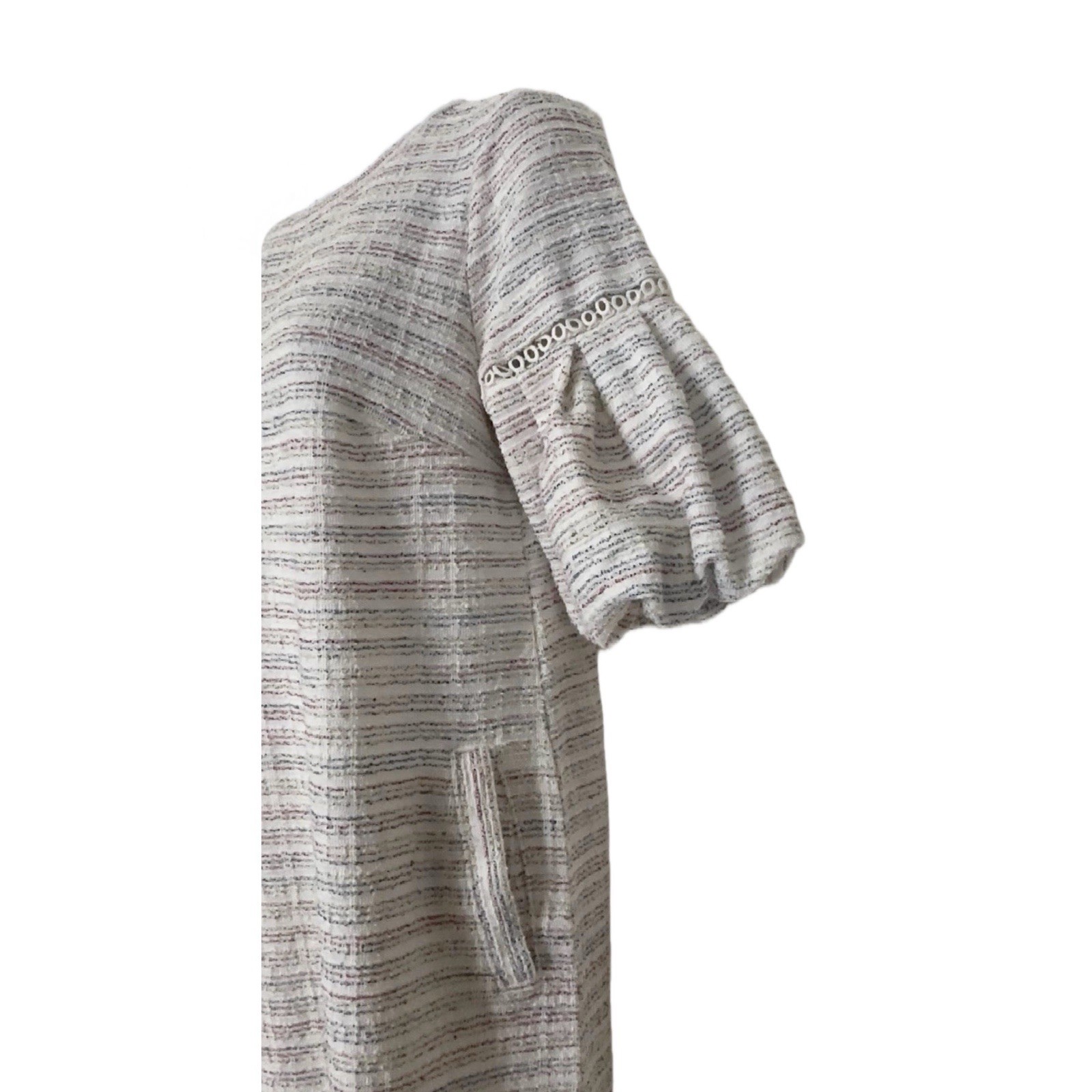 LOFT Cream Striped Scoop Neck Puff-Sleeve Mini Dress Size S