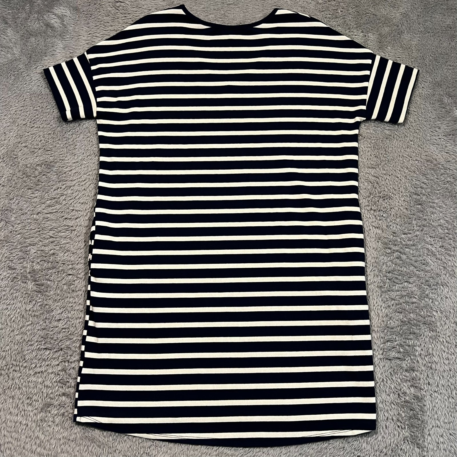 Cherish Shift Dress Navy Striped Pockets V-Neck Stretch USA Women’s Small