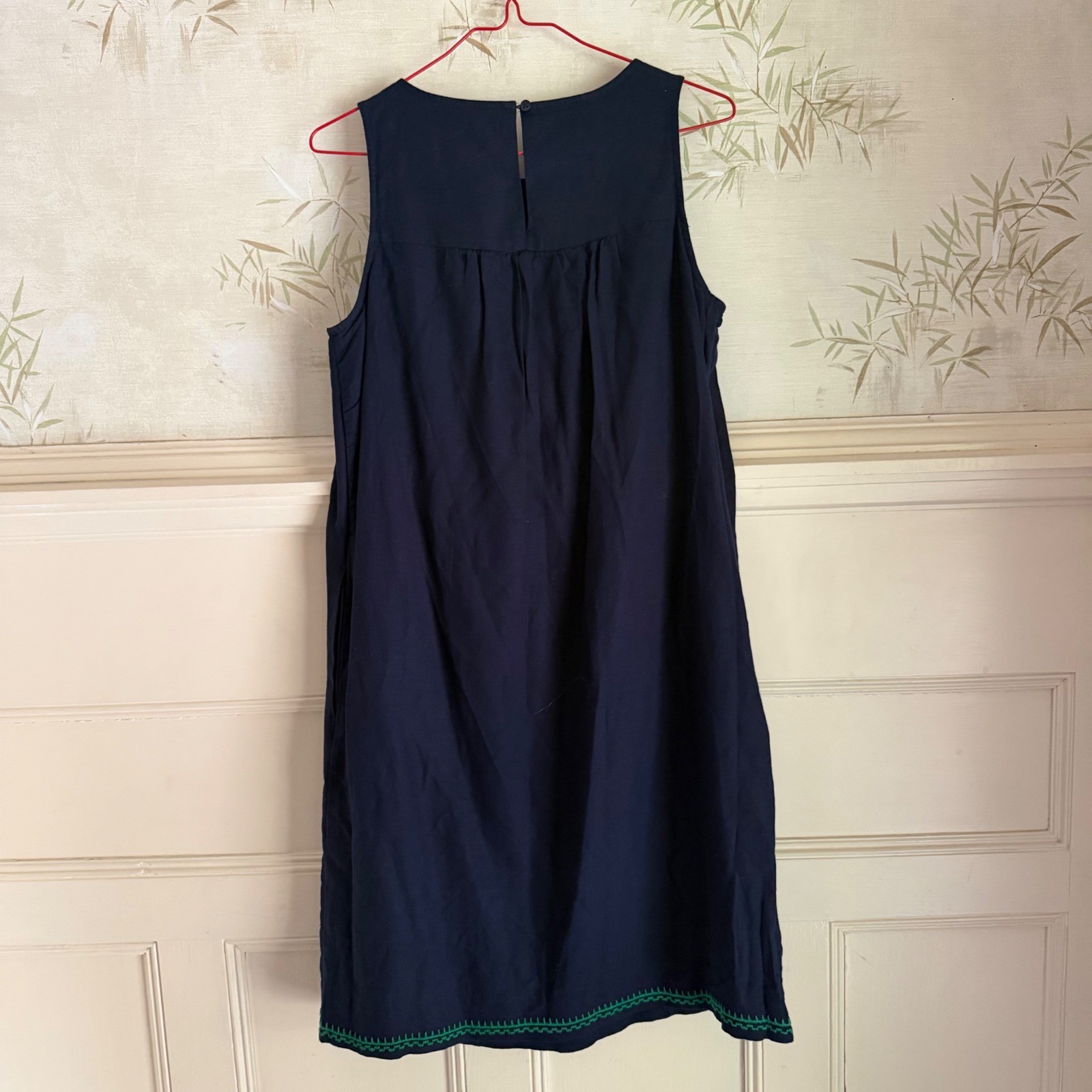 J.Crew Navy Blue Linen Cotton Embroidered Floral Shift Dress Boho Preppy XXS