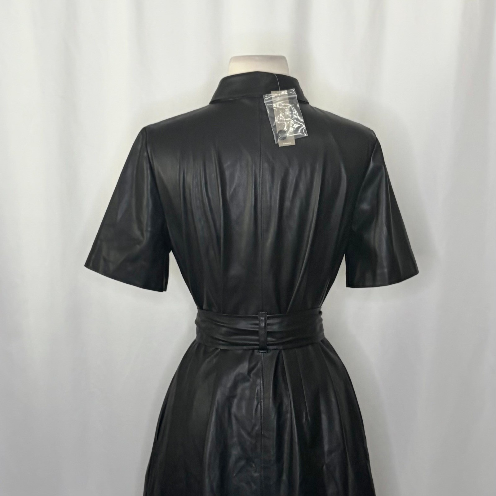 NWT!! J. CREW Solid Black Button Front Faux Leather Dress Belted Vegan Small