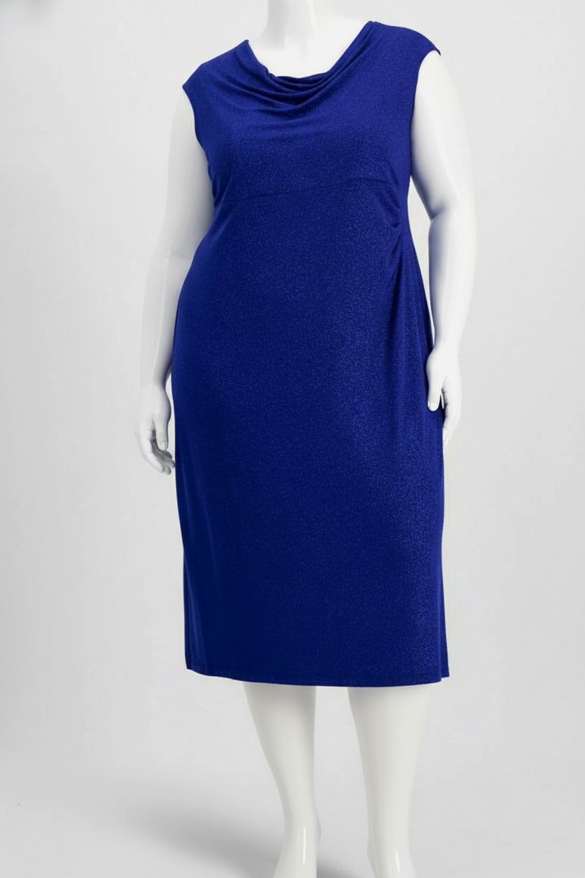 Connected Women Blue Drape-Neck Sleeveless Knit MIDI Glitter Dress Plus Size 22W