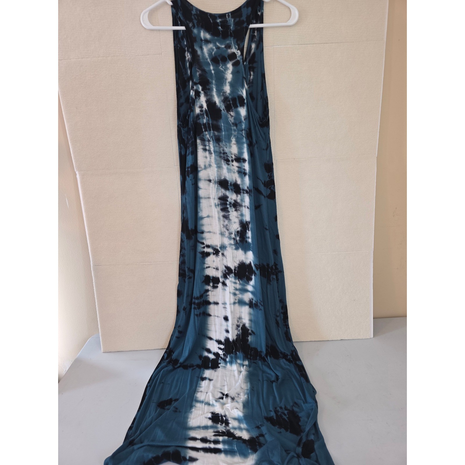 Mossimo Womens Tie Dye Maxi Dress Teal Black White Racerback Sleeveless Medium