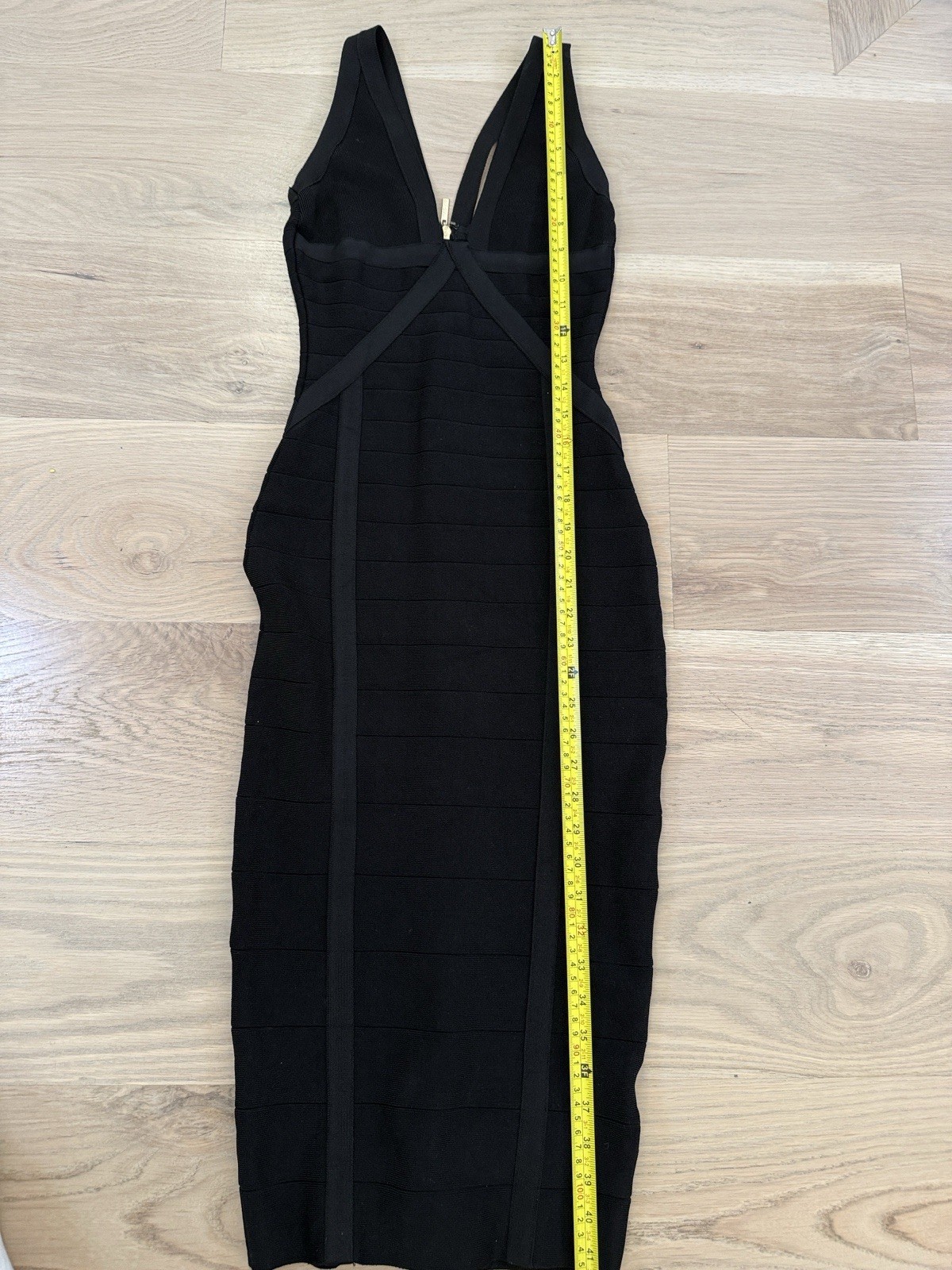 Marciano Black Solid V-Neck Sleeveless Bodycon Midi Dress S Zip