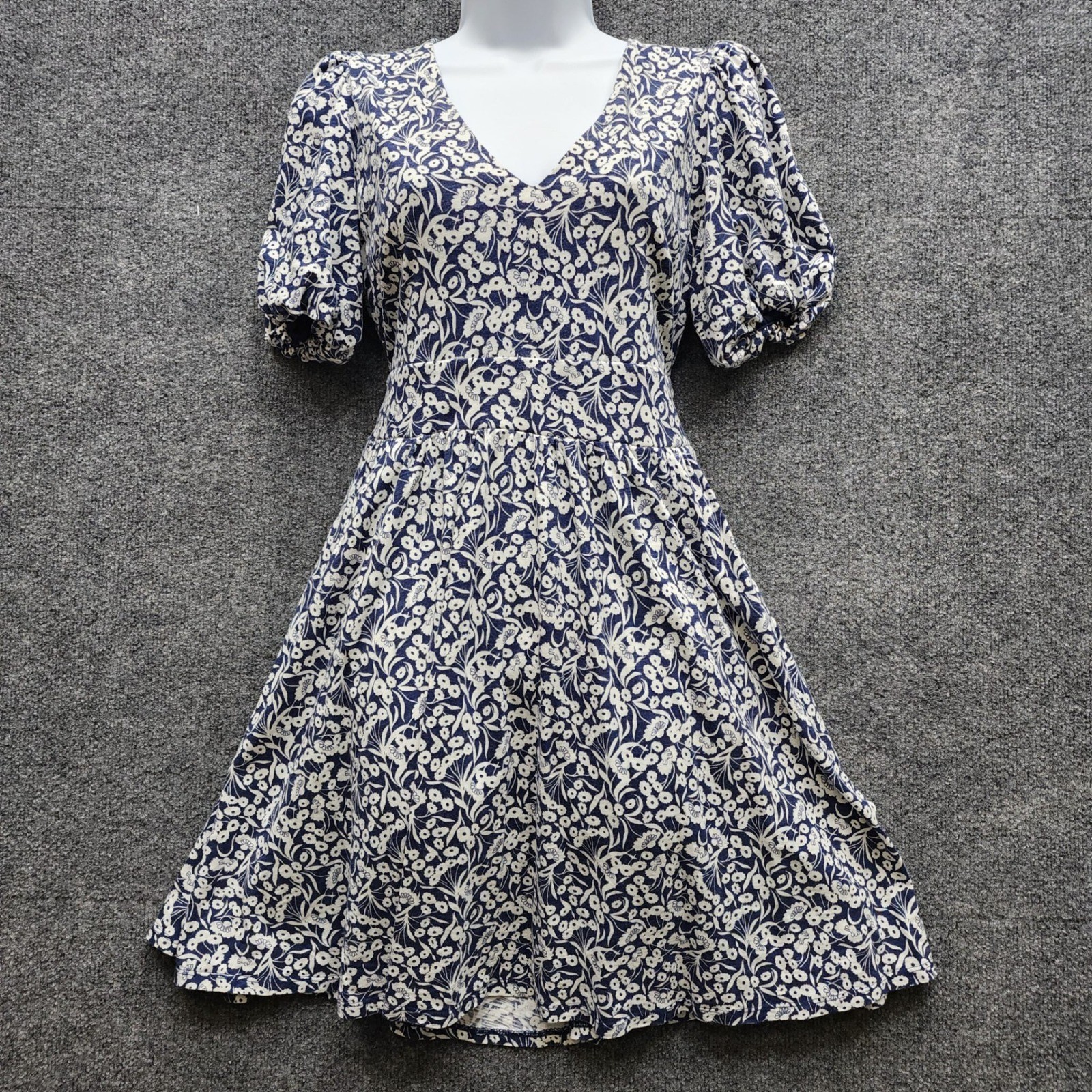 Boden Women’s Floral Puff Sleeve Fit & Flare Modal Cotton Dress US 6R UK 10R