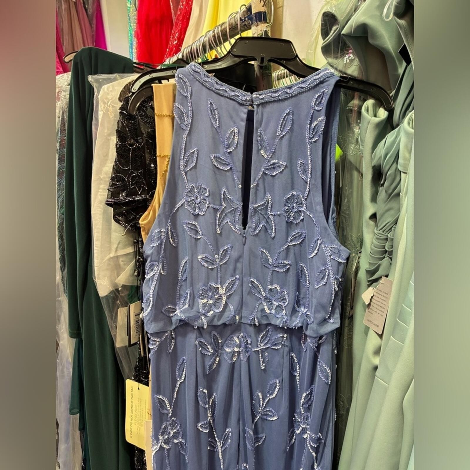 Adrianna Papell Beaded Mesh Gown Blue Floral Formal Bridesmaid SZ 8 NWT Blouson