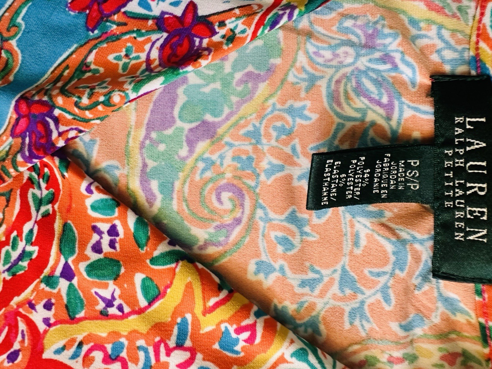 Lauren Ralph Lauren Petites 4P Multicolor Paisley Sheath V-Neck Ruched Dress