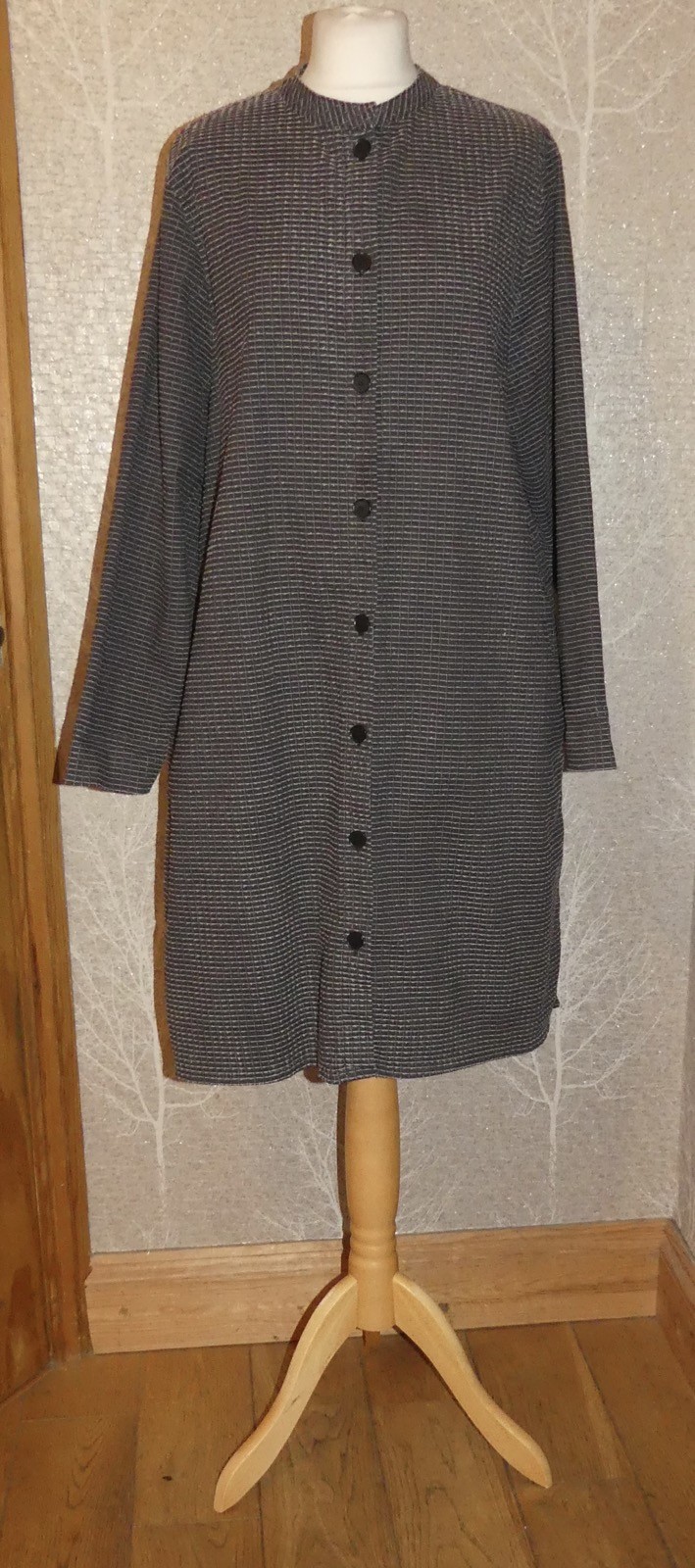 TWO DANES “WINONA” CHARCOAL EMBROIDERED CHECK LAGENLOOK SHIRT DRESS L