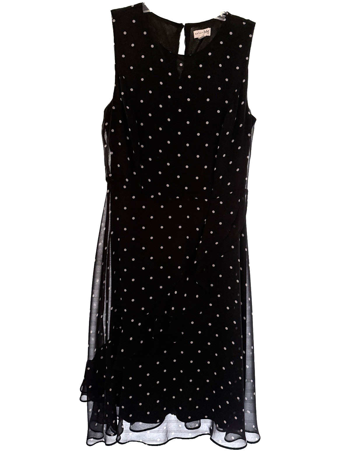 MAISON JULES BLACK POLKA DOT CHIFFON FULLY LINED RUFFLED MIDI DRESS – MEDIUM