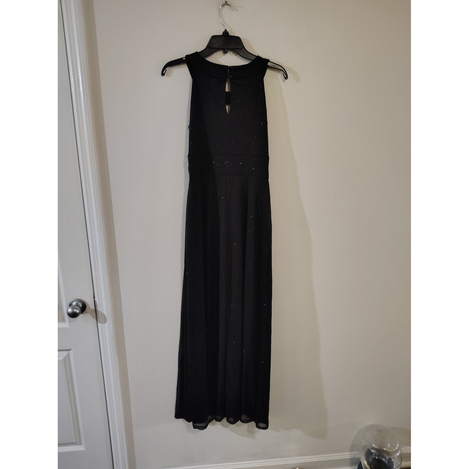 En Focus Studio Womens Black Glitter Keyhole Halter Maxi Evening Gown Dress 10