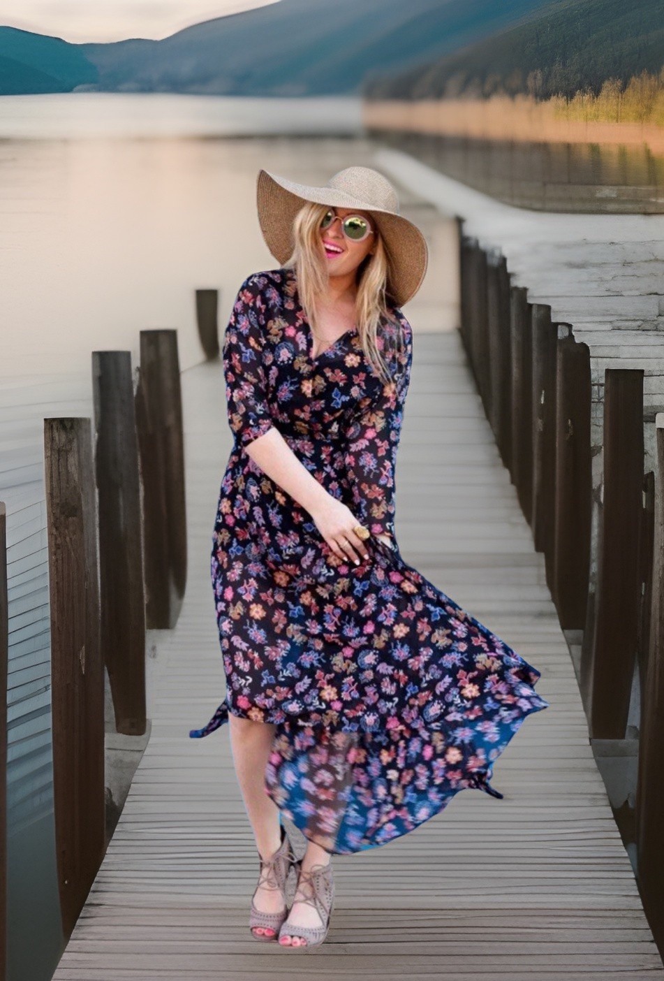 ANTHROPOLOGIE HD in PARIS Varina Dress US10 Maxi Floral Sheer Chiffon V-Neck EUC
