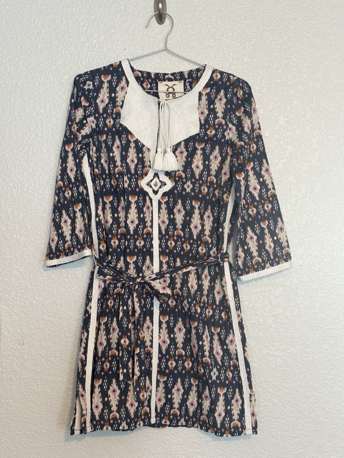 FIGUE Chic Patterned Mini Dress with Tassel Detail Women’s Size Small