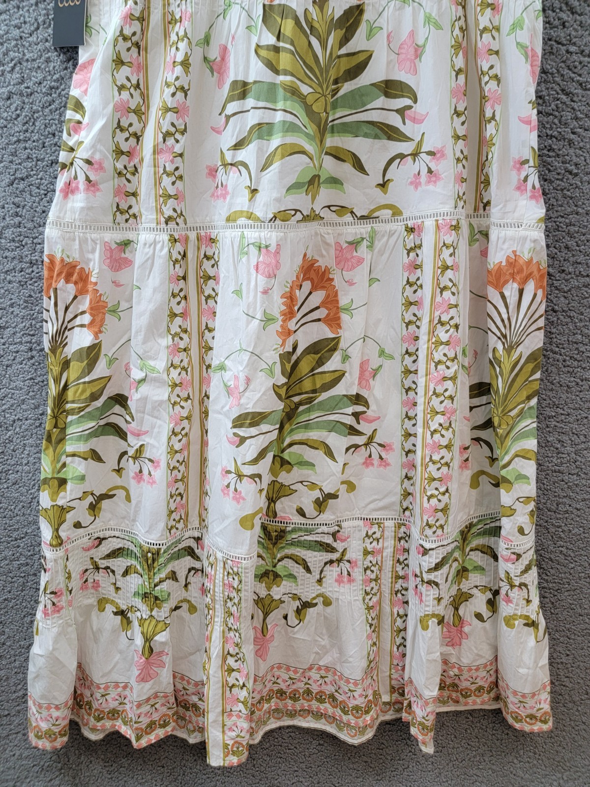 CeCe Print Pintuck Sleeveless Lined Midi Dress Women’s 14 New Ivory Pullover