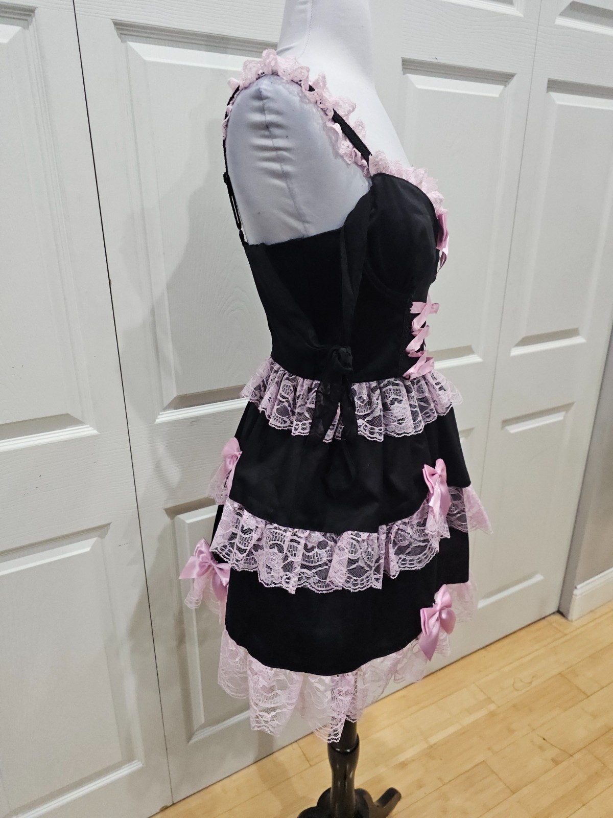 Dolls Kill Widow Thank Goth For You Black Pink Lace Tutu Lolita Mini Dress S
