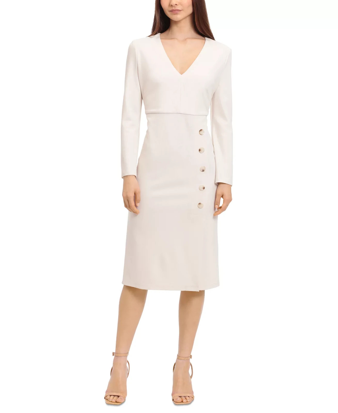 Maggy London Long-Sleeve V-Neck Sheath Dress Women’s 2 Horn Back Zip Closure