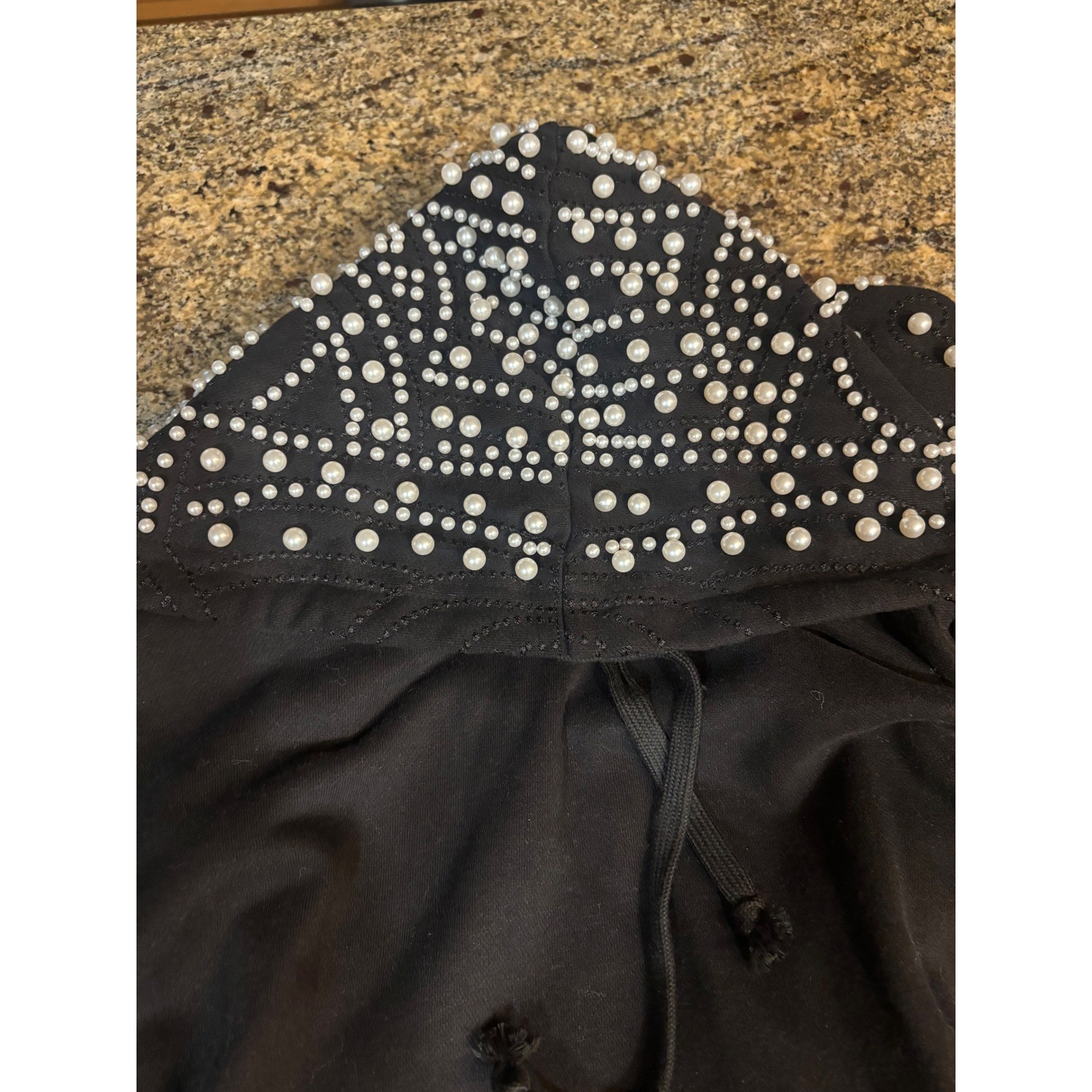 NWT AKIRA Black Pearl Embellished Lace Up Side Hoodie Dress Women’s S/M