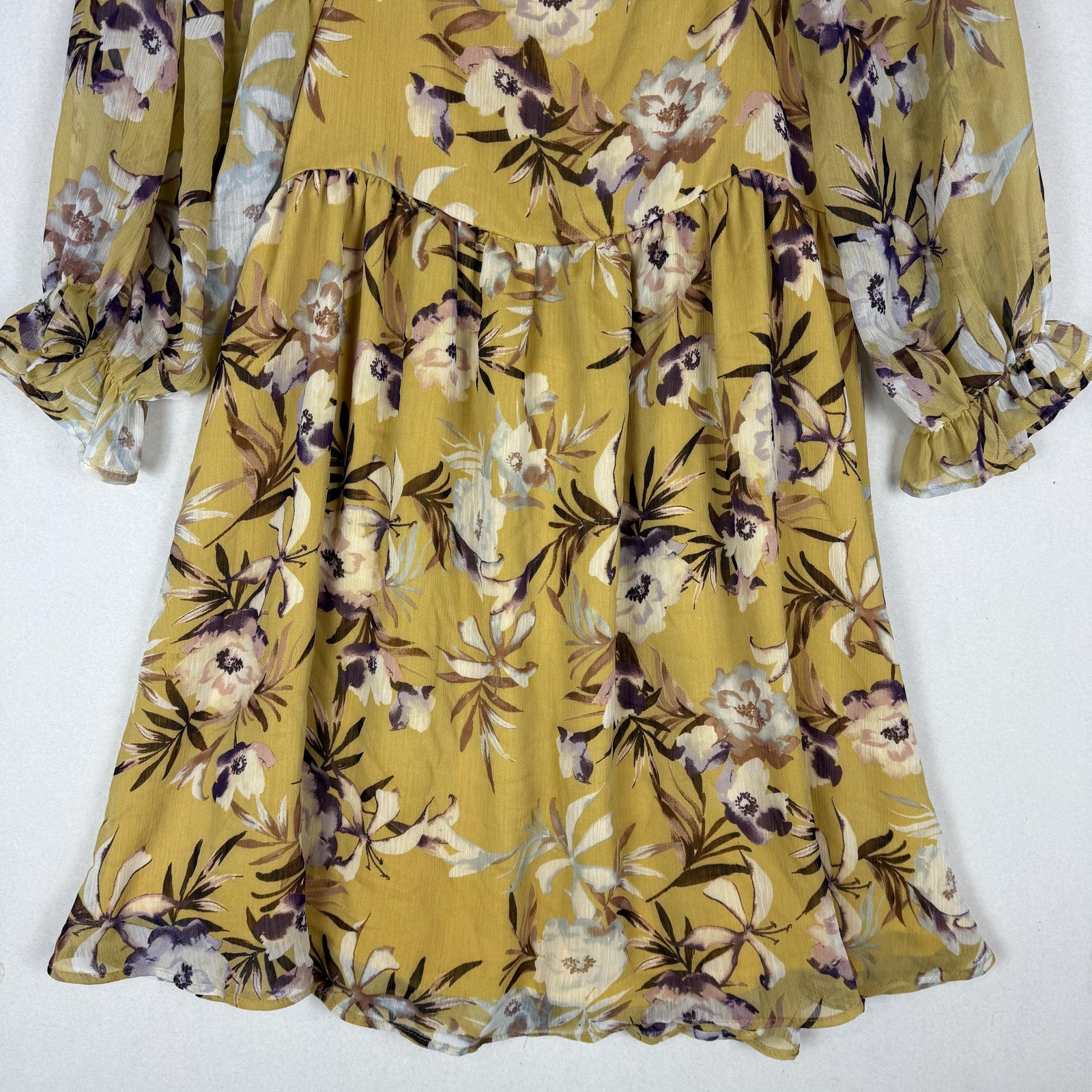 By Together Dress Womens Large Yellow Floral Long Sleeve Cutout Sundress Boho