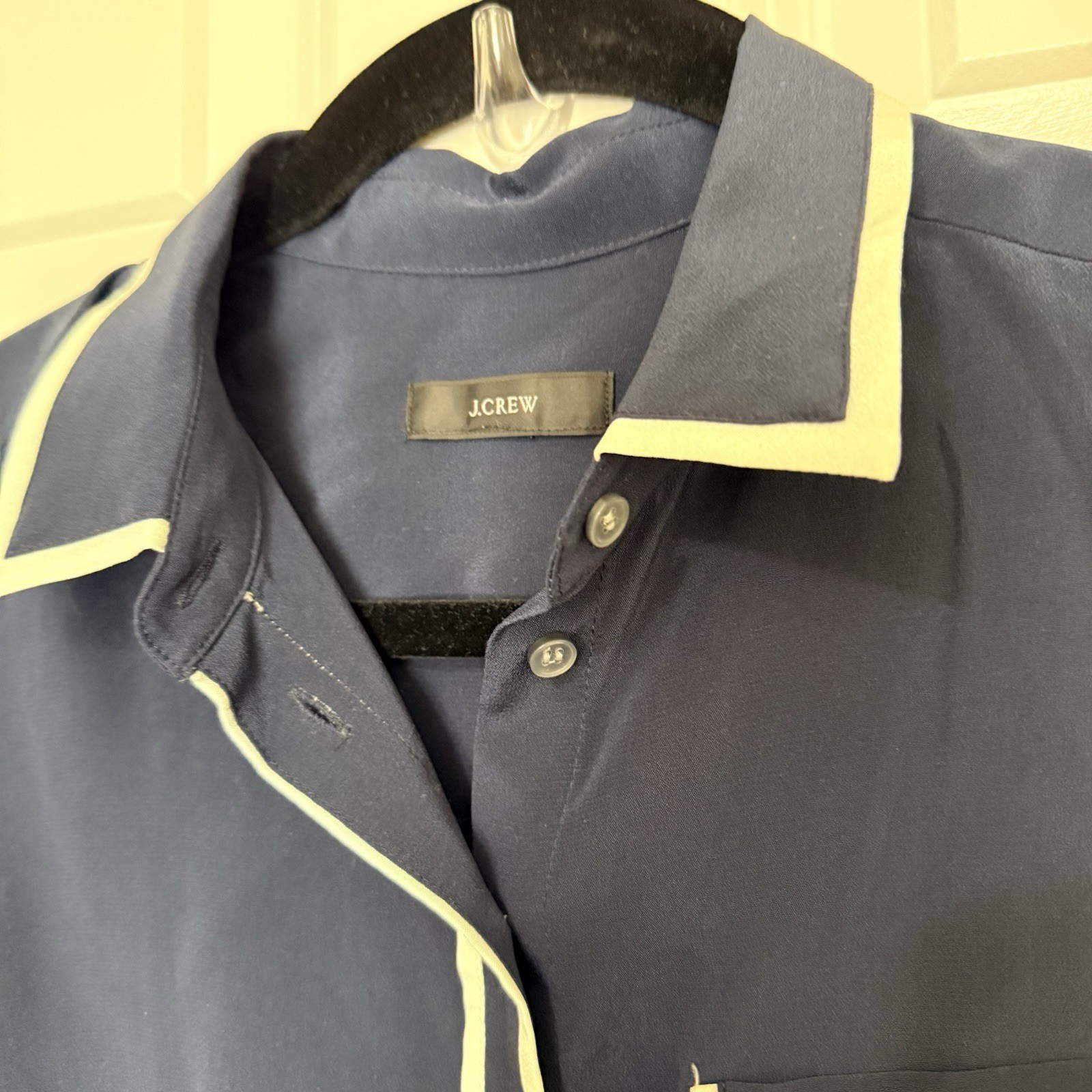 J. Crew Silk Shirt Dress Sheer Pockets Classic Navy Prep See Measurements XS/S