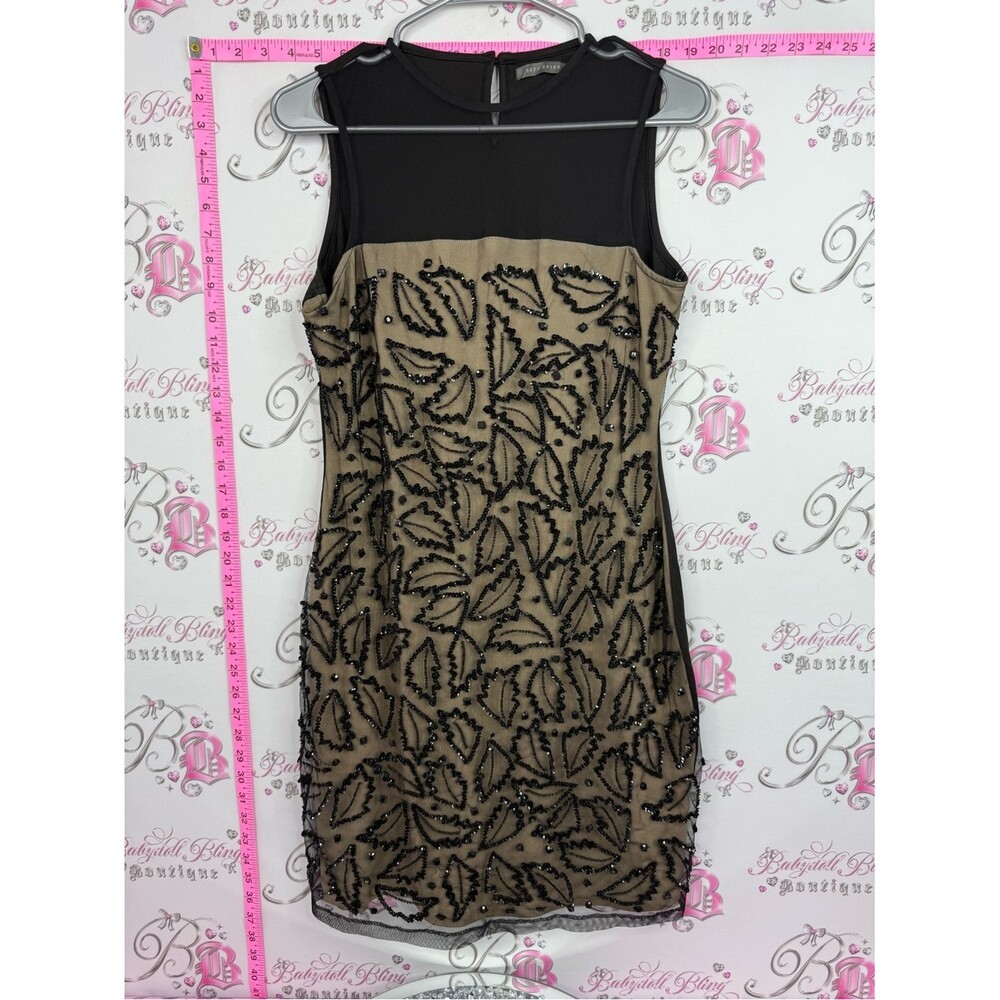 Suzy Shier dress sequins sparkly Black and Tan Beaded Cocktail Dress