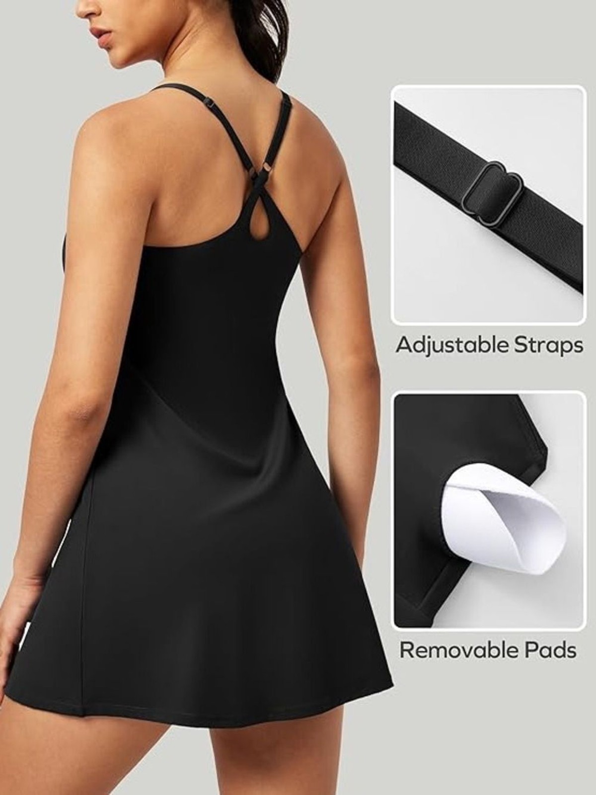 IUGA Black Athletic Dress with Built In Shorts Pockets Tennis Golf