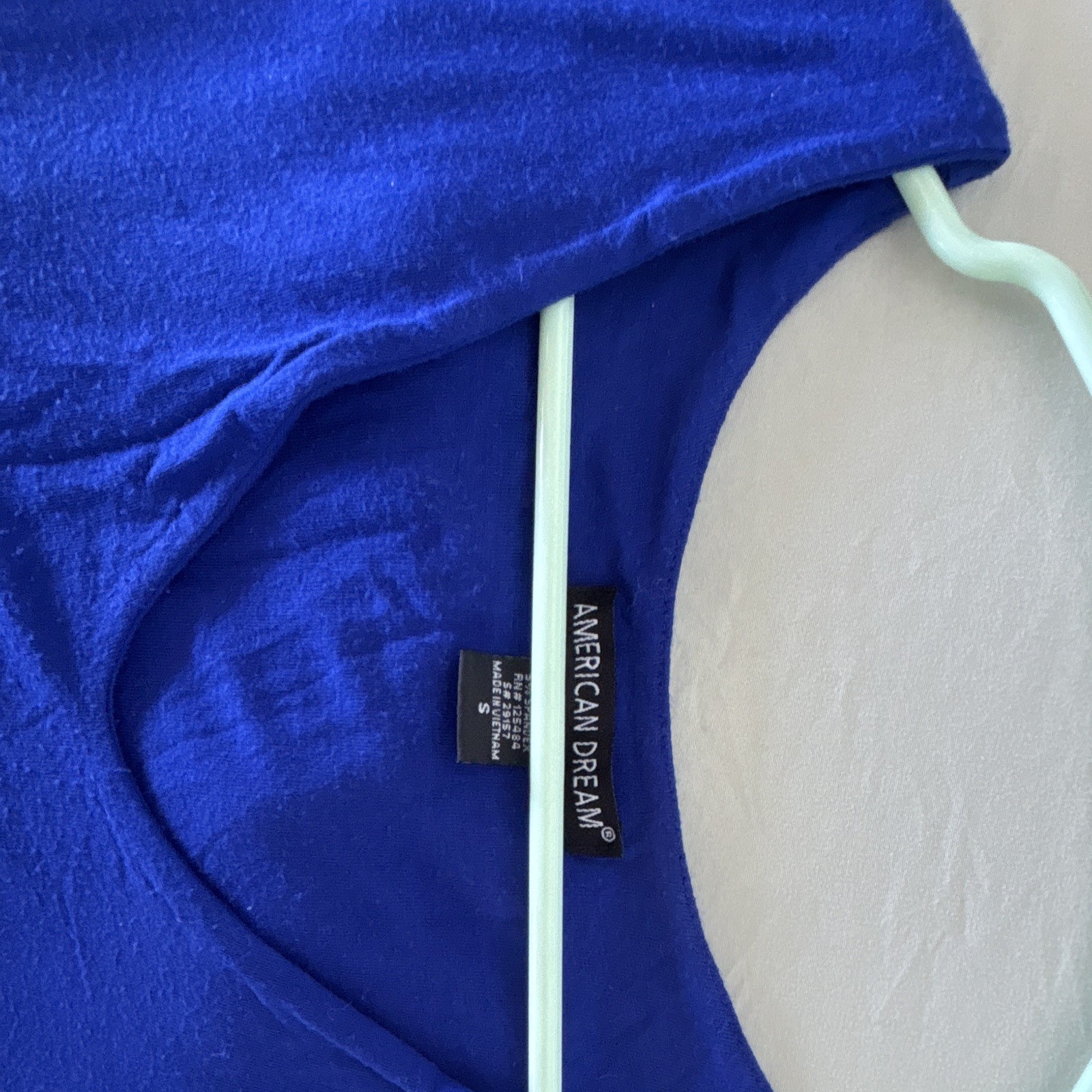 American Dream Blue Solid V-Neck Short Sleeve Maxi Dress Size S Poly/Spandex